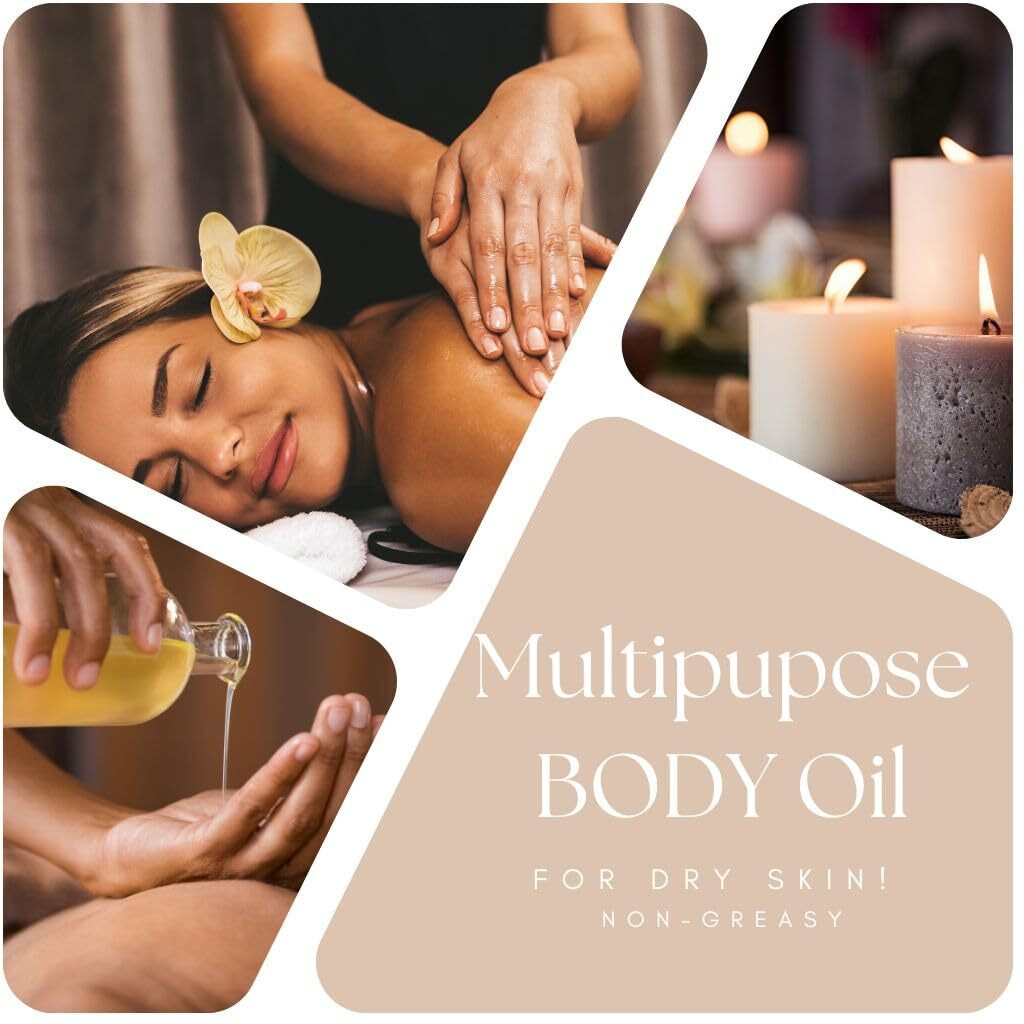 Vanilla Body Oil. After Shower Oil. Skin Hydrating Oil. Body Oil Scented. Body Oils For Women Dry Skin. (Vanilla Buttercream) (8 Ounces, Amber Vanilla Blossom)