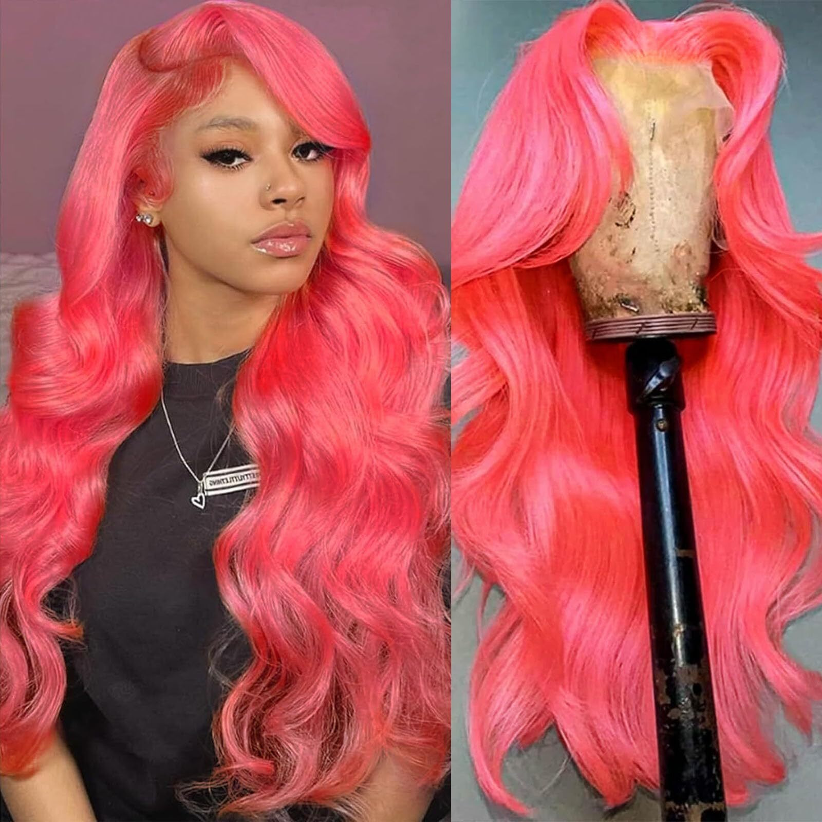Cute Fairy 13X6 Hot Pink Lace Front Wigs Human Hair Wigs For Women 200% Density Hot Pink Lace Frontal Wig Body Wave With Natural Hairline Colored Pre Plucked Glueless 20 Inch