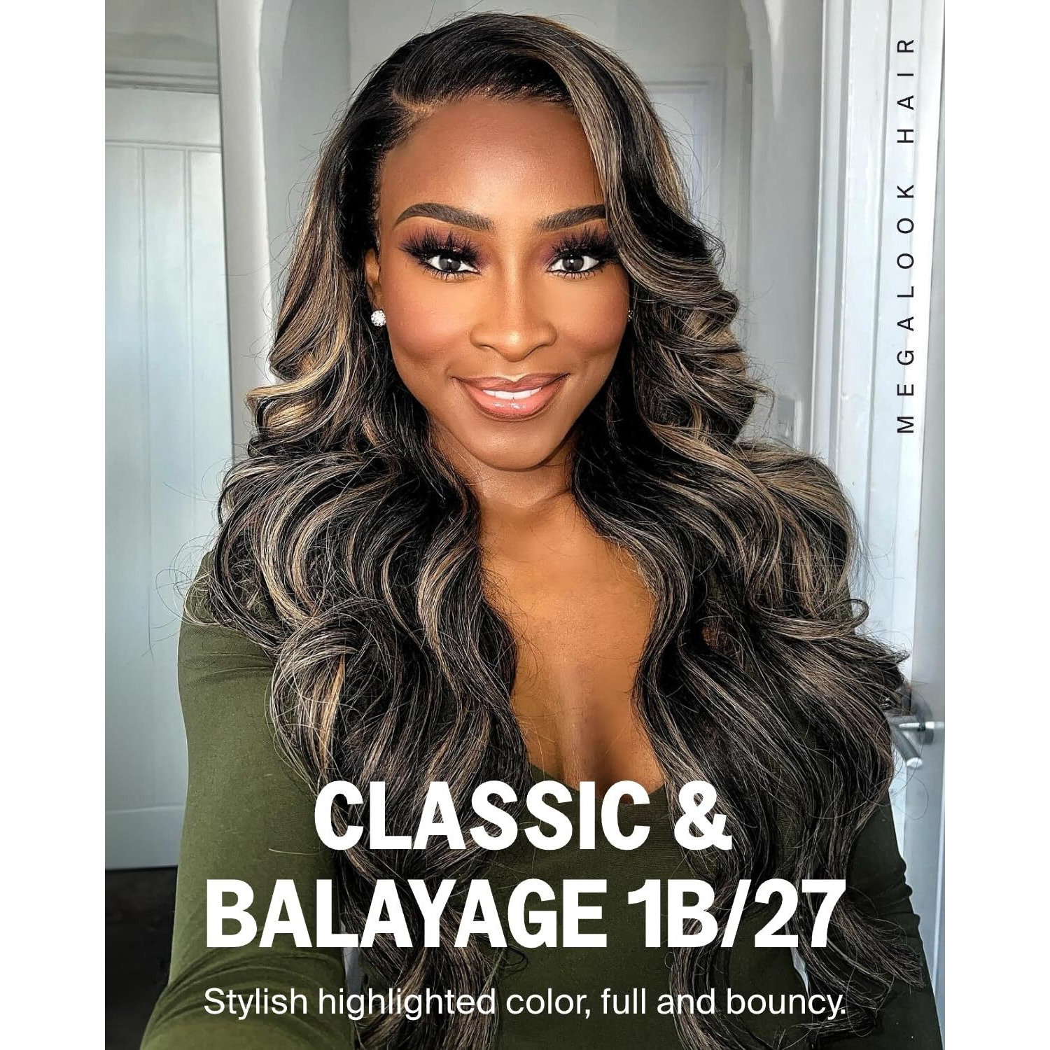 Megalook Hair Glueless Highlight Wig Human Hair Pre Plucked Pre Cut 6X5 Closure Body Wave Wig Balayage Ombre Lace Front Wigs Human Hair Pre Bleached Glueless Wig 18 Inch 1B/27