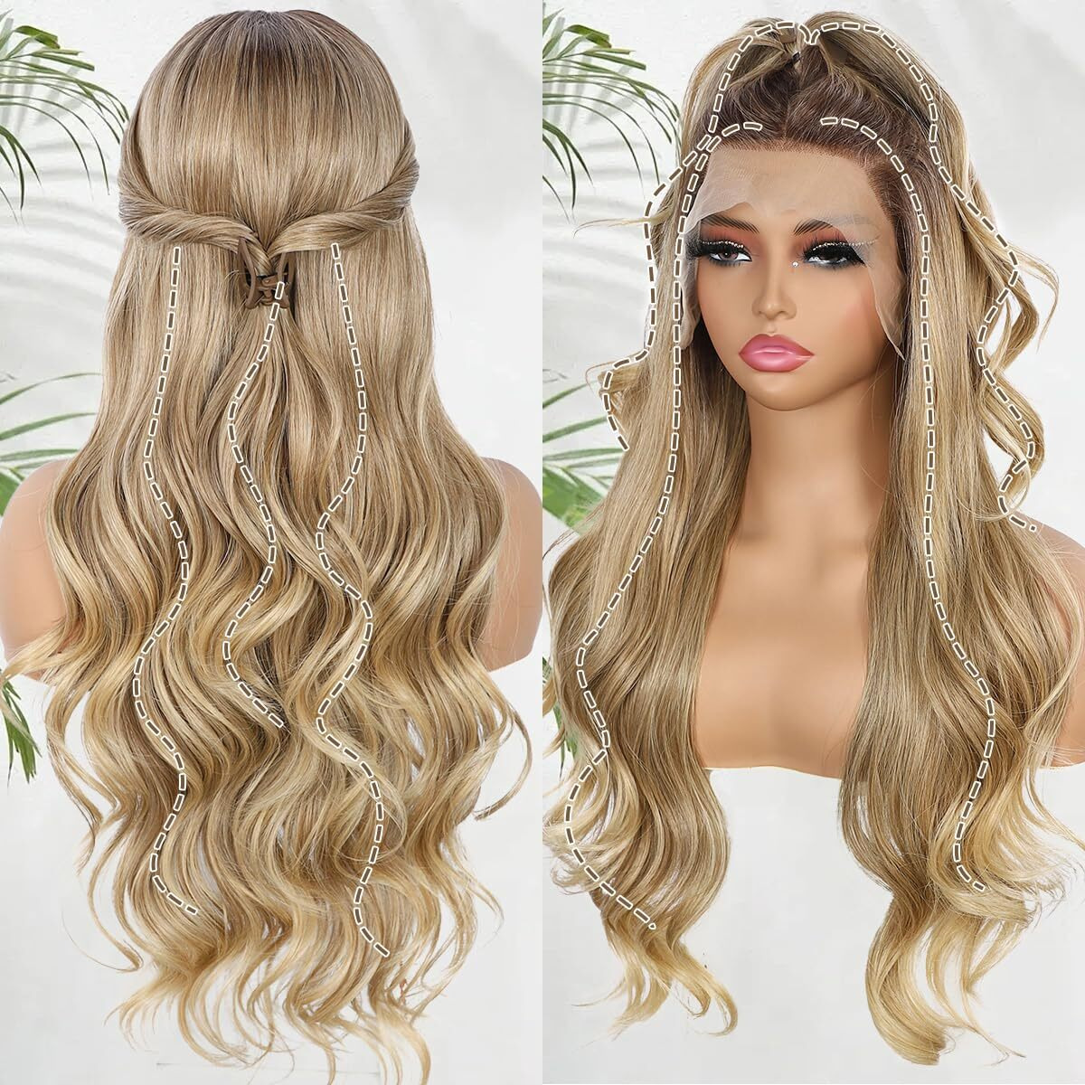 Babehers Blonde Lace Front Wig For Women 13X4 Body Wave Synthetic Wigs Omber Highlight Pre-Plucked Long Wavy 150% Density Natural Heat Resistant Hair Daily Party Use 26 Inch