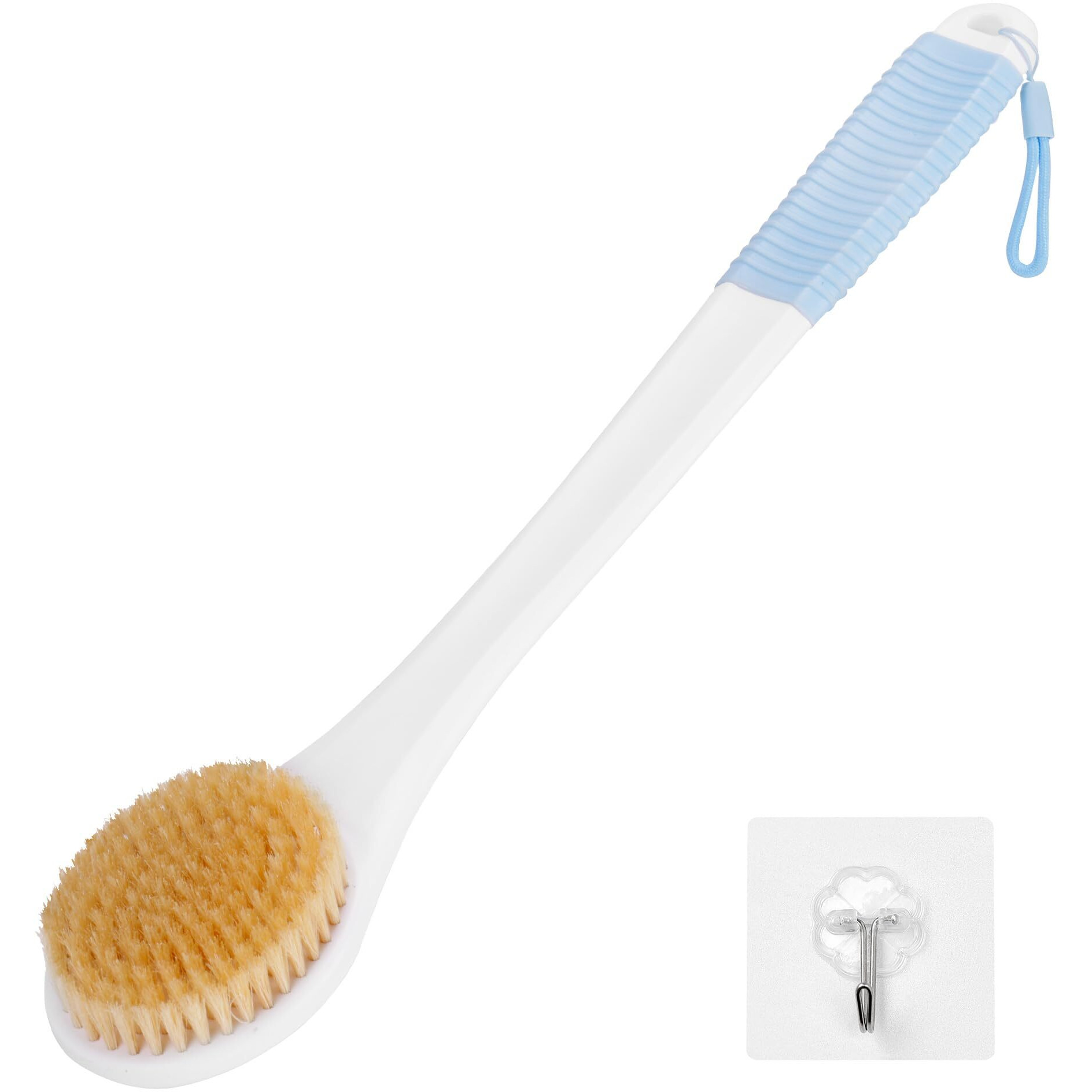 Back Scrubber For Shower, Shower Body Brush For Cleaning With Long Handle For Showering, 17 Inch Back Washer Exfoliator For Shower Men Women With Non-Slip Handle, Adhesive Hook (Lake Blue)
