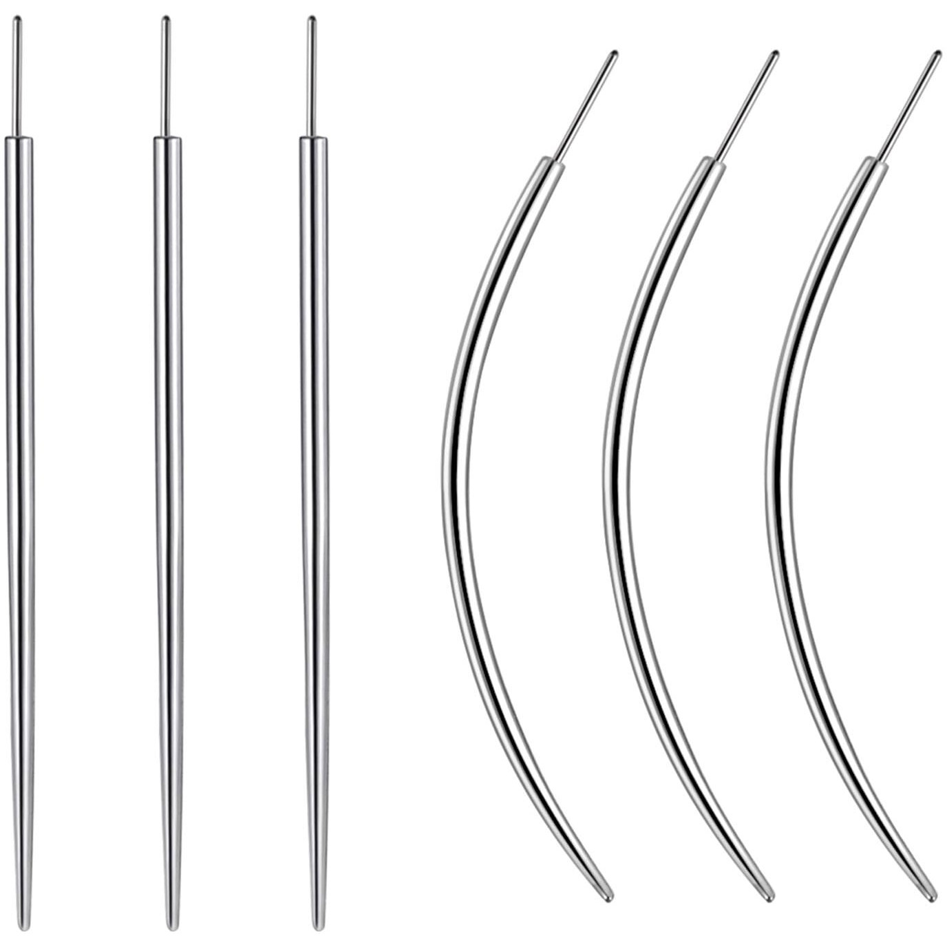 Wolayi G23 Titanium Threadless Piercing Taper 16G/18G/20G Flat Back Earring Applicator Tool Insertion Pin For Push In Nose Lip Ear Tragus Helix Body Piercing Jewelry Stretcher Assistant Tool (6Pcs, 18G Curved&Straight)