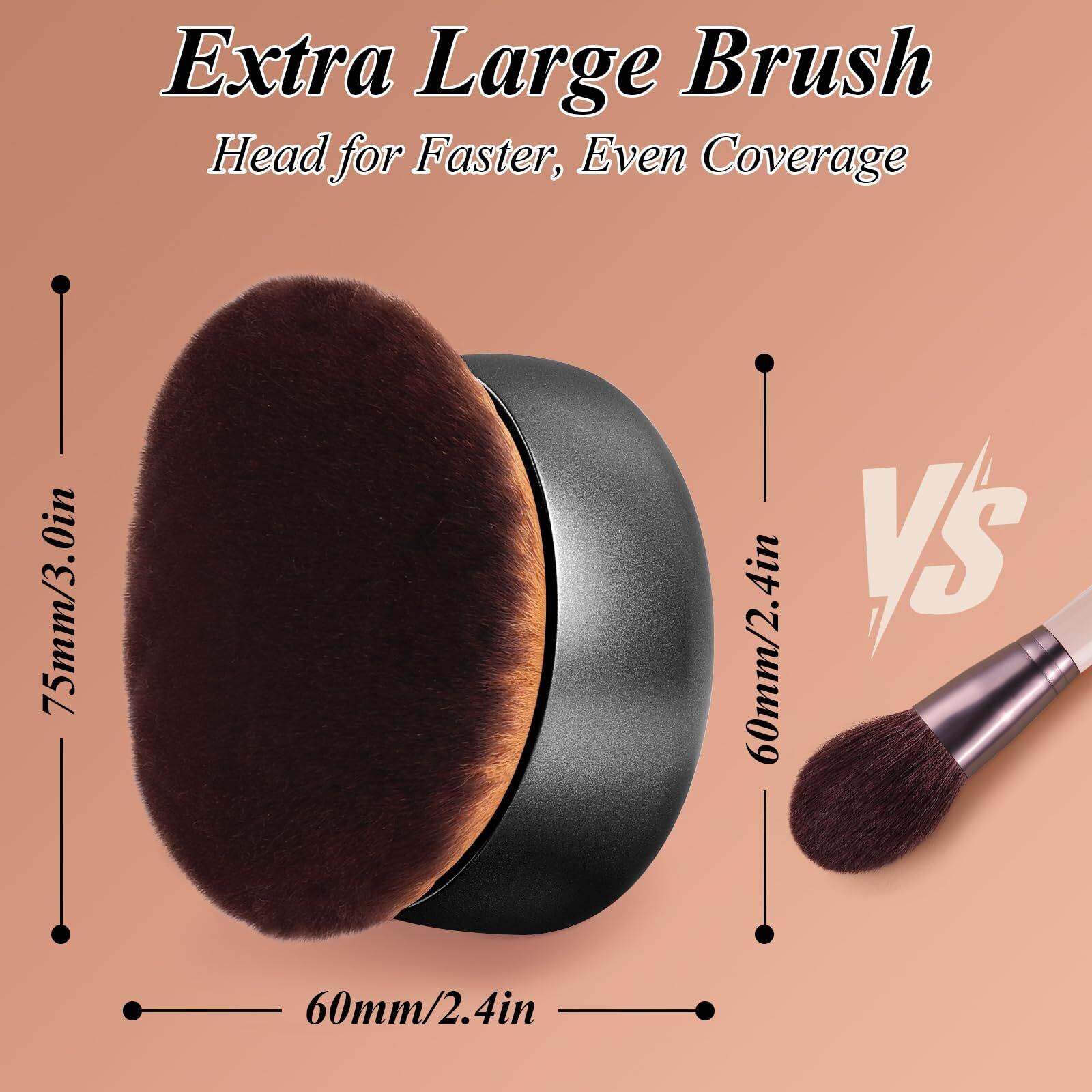 Glor  Brochas 75Mm Extra Large Self Tanner Kabuki Makeup Brush - Ultra Soft Dense Vegan Bristles For Body Makeup, Bronzer & Foundation-Applies Tanning Mousse, Lotion & Self Tanner-Black, Wet & Dry