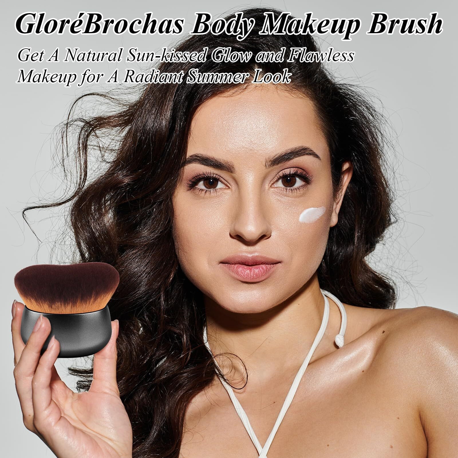 Glor  Brochas 75Mm Extra Large Self Tanner Kabuki Makeup Brush - Ultra Soft Dense Vegan Bristles For Body Makeup, Bronzer & Foundation-Applies Tanning Mousse, Lotion & Self Tanner-Black, Wet & Dry