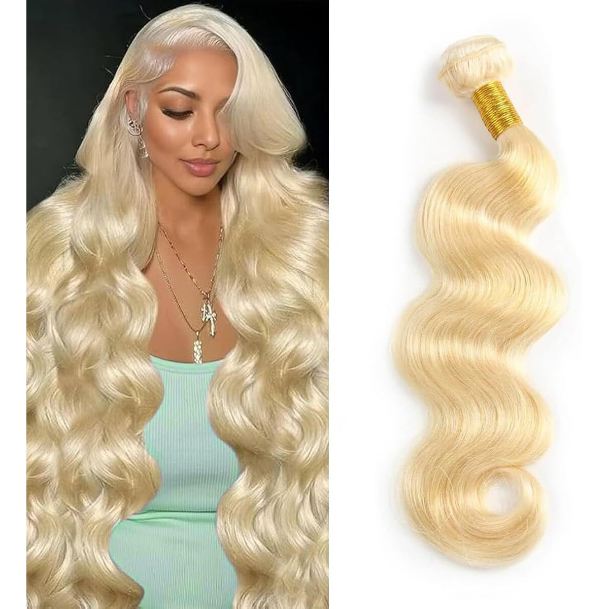 Blonde Bundle Human Hair Body Weave 613 Bundles 24 Inch 100% Unprocessed Brazilian Virgin Remy Sew In Hair Extensions 100G Full And Thick Can Be Dyed Or Restyled