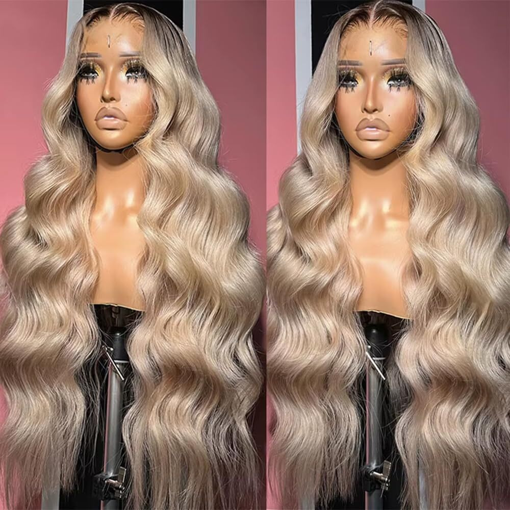 Ciyoo Ombre Brown Roots Ash Blonde Wigs Human Hair 200% Density 13X6 Body Wave Hd Thin Lace Front Wig For Women Glueless Ombre Blonde Colored Human Hair Wigs Pre Plucked 30 Inch