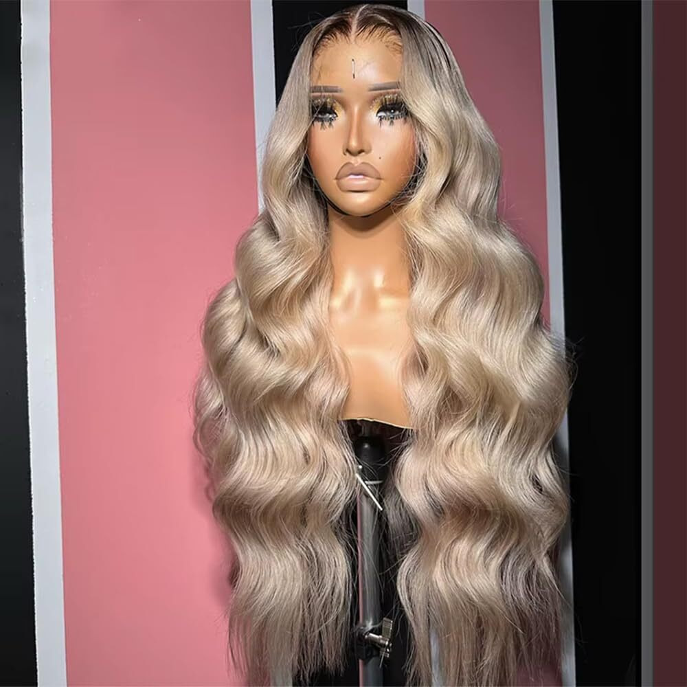 Ciyoo Ombre Brown Roots Ash Blonde Wigs Human Hair 200% Density 13X6 Body Wave Hd Thin Lace Front Wig For Women Glueless Ombre Blonde Colored Human Hair Wigs Pre Plucked 30 Inch
