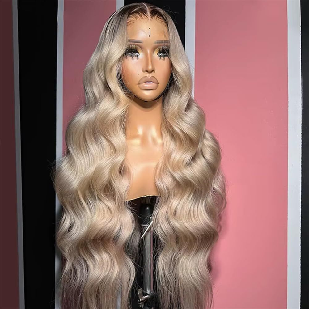 Ciyoo Ombre Brown Roots Ash Blonde Wigs Human Hair 200% Density 13X6 Body Wave Hd Thin Lace Front Wig For Women Glueless Ombre Blonde Colored Human Hair Wigs Pre Plucked 30 Inch