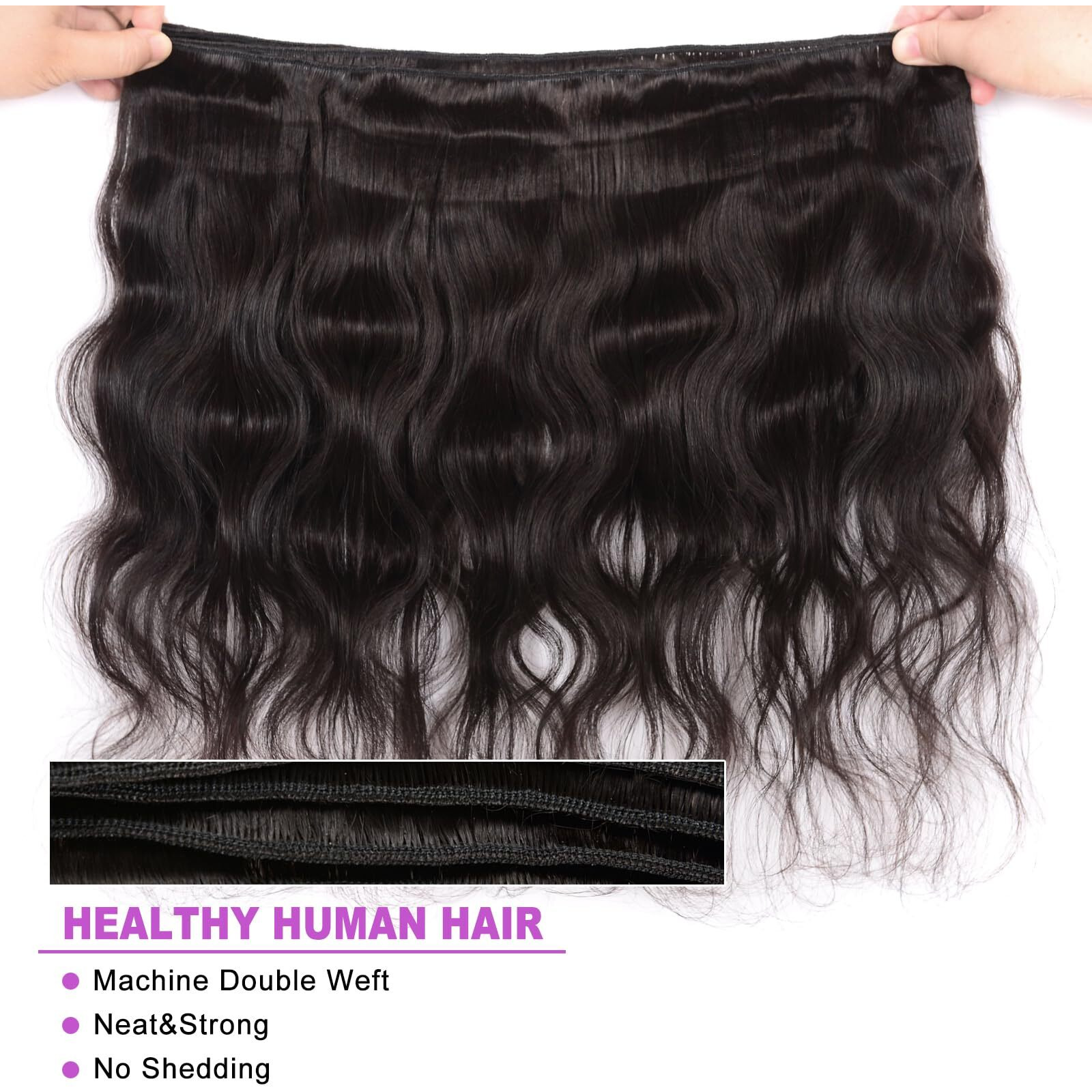 Body Wave Bundles Human Hair 18 20 22 24 Inch 4 Bundles Natural Black Brazilian Virgin Hair Weave 10A Grade 100% Unprocessed Real Human Hair Extensions For Women