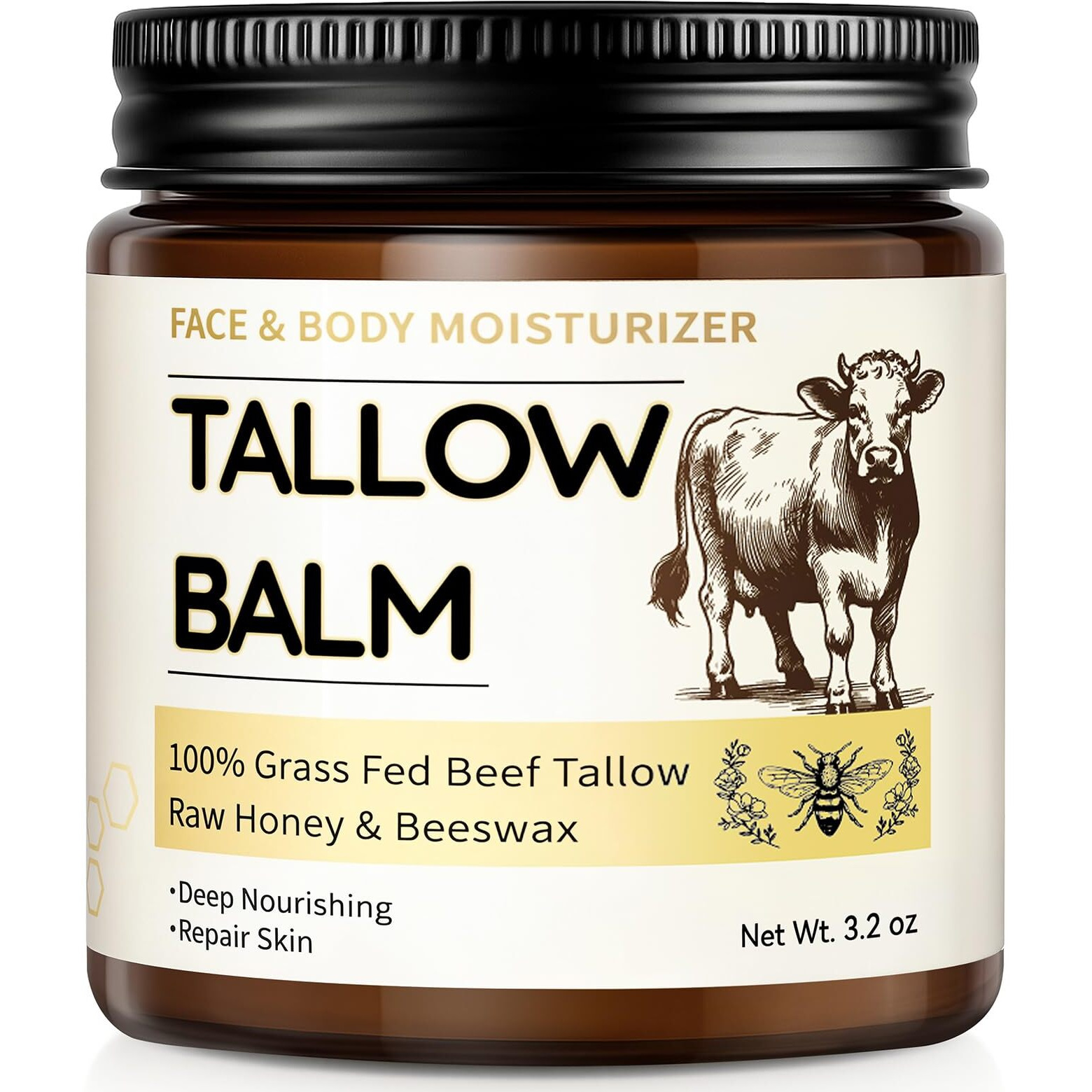 Beef Tallow For Skin, Organic Tallow And Honey Balm For Face, Natural Face Moisturizer, Grass Fed Beef Tallow Skin Care Cream Body Butter, Deep Hydrate And Nourish Dry Skin