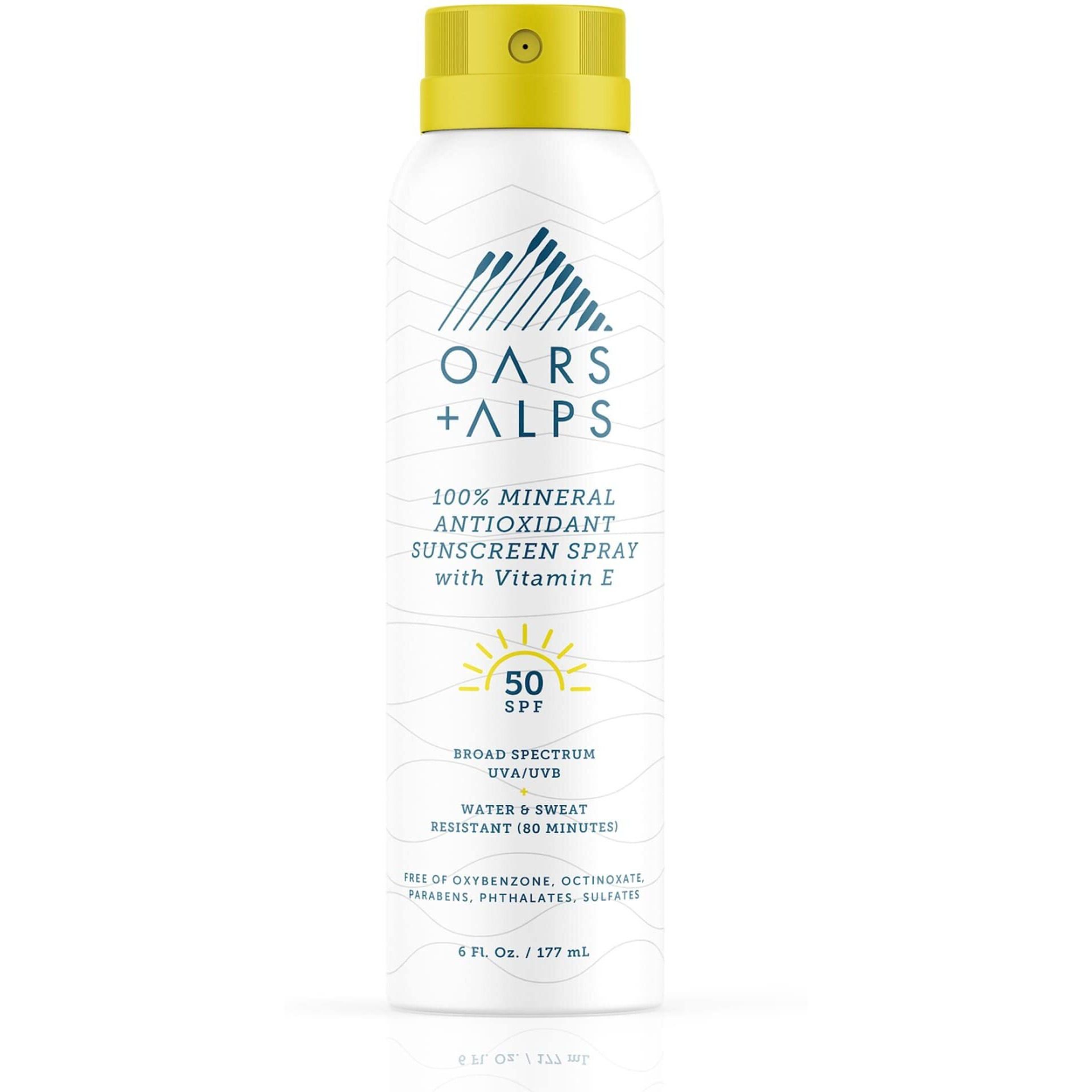 Oars + Alps 100% Mineral Sunscreen Spray For Face, Spf 50 Body Sunscreen Infused With Vitamin E & Antioxidants, All Skin Types, No White Residue, Water & Sweat Resistant, Lightweight, Hydrating, 6Oz