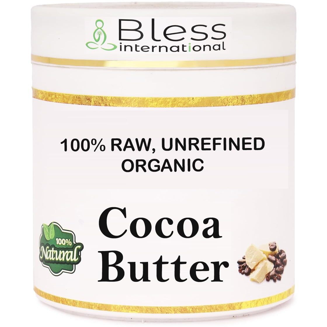 Organic Raw Cocoa Butter 100% Pure,Natural & Unrefined| Skin Moisturizer For Face, Body & Hair| 1 Lbs/450 Gm Ivory/White Grade A | Diy Creams, Balms, Lotions, Soaps| Softens Dry & Tough Skin