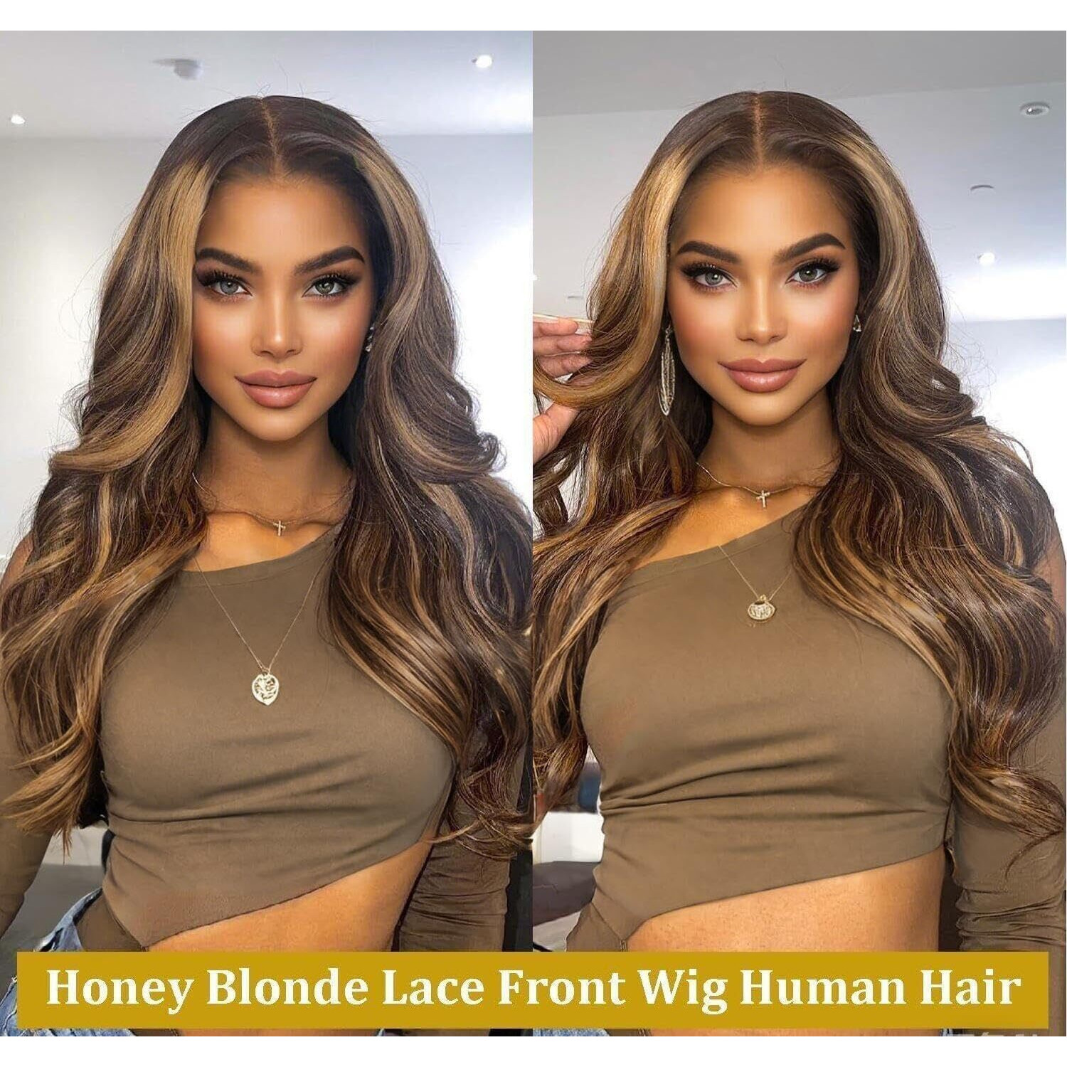 Vibja Honey Blonde Glueless Body Wave Hd Lace Front Wigs Human Hair For Black Women 13X4 Lace Frontal Wigs 200 Density 12A Ombre Highlight P4/27 Pre Plucked Bleach Knots With Baby Hair 30 Inch
