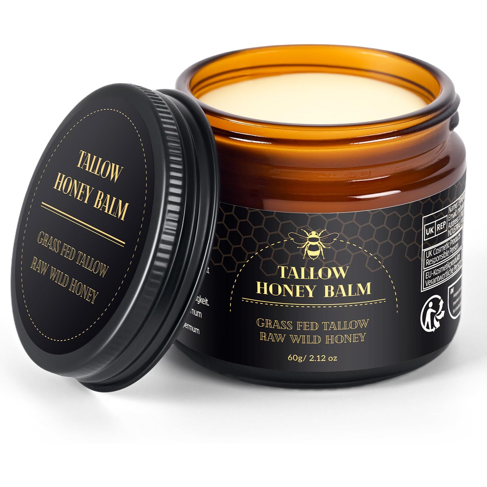 Lazibudgha Beef Tallow For Skin, Tallow And Honey Balm For Face, Organic Grass-Fed Tallow For Body, Deep Nourishing 2.1Oz / 60G