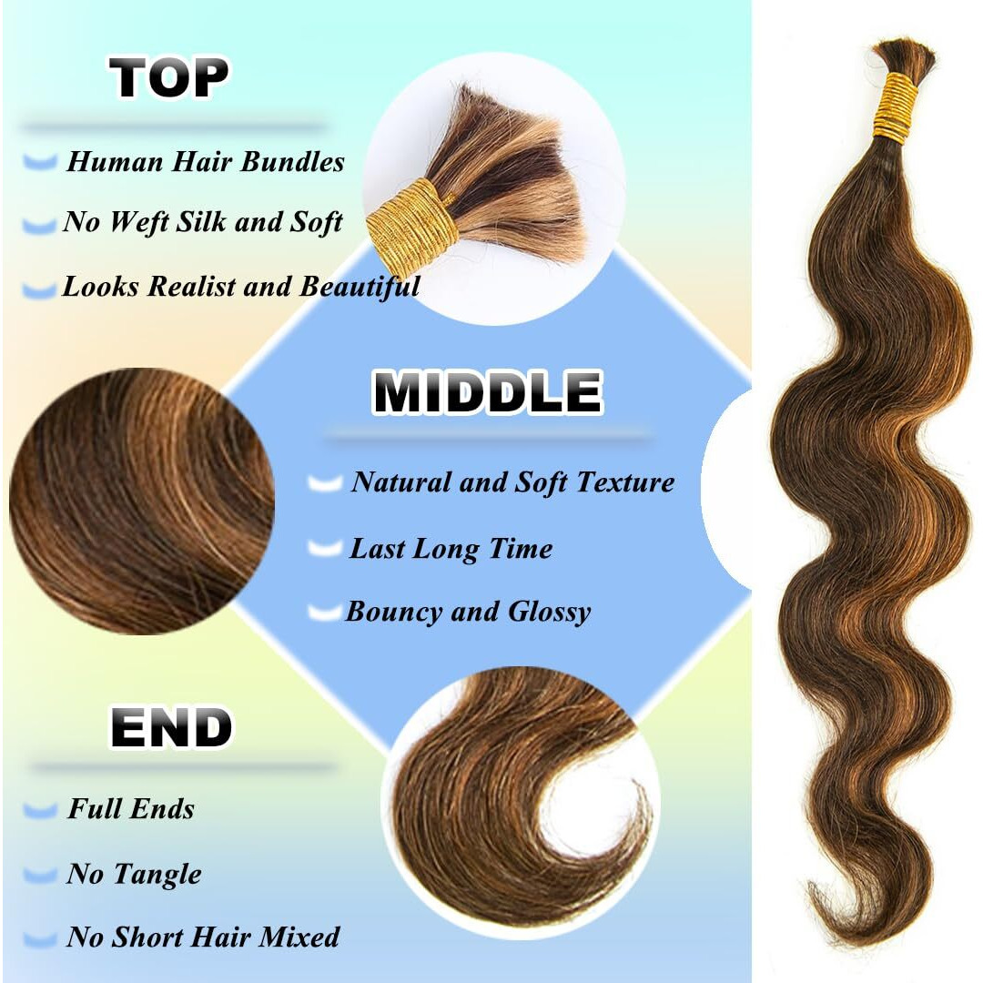 Ywigs Body Wave Bulk Human Hair For Braiding Human Braiding Hair For Boho Braids No Weft Virgin Human Hair 50G 4/30 18Inch