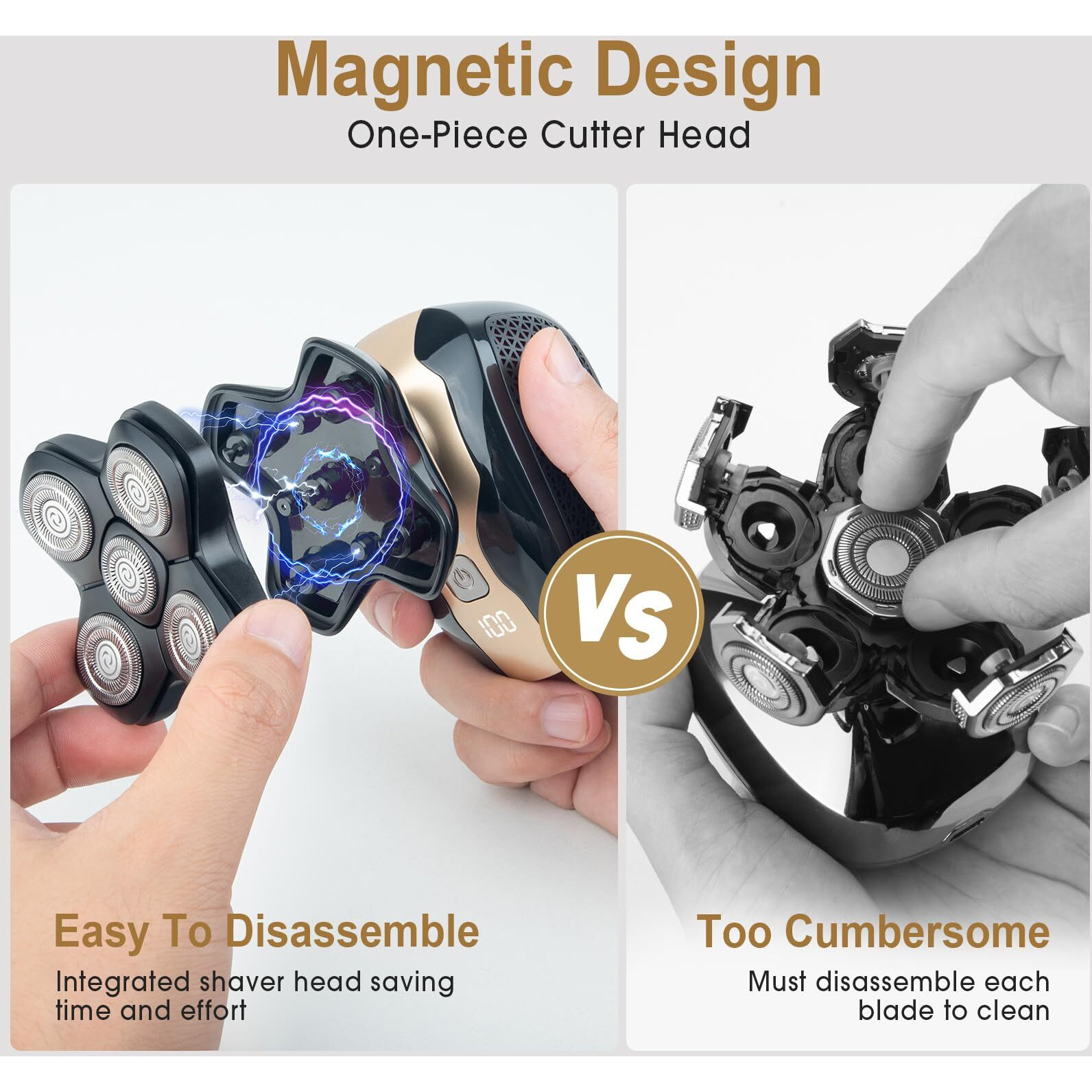 Telfun Detachable Head & Body Hair Shaver, Magnetic Electric Razor For Fast Shaving