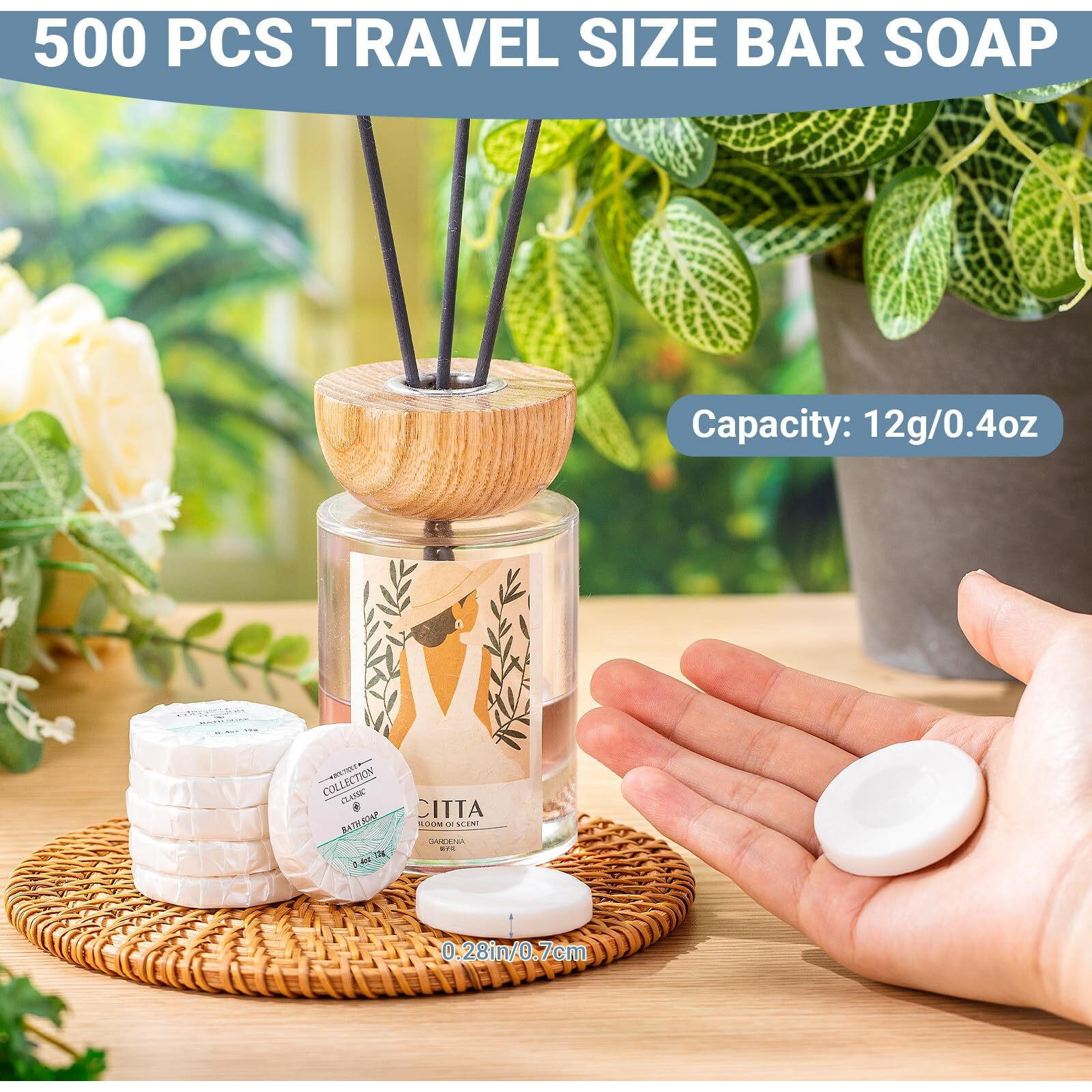 Demissle 500 Pcs Mini Soap Bars 0.4 Oz Small Round Coin Size Hotel Soap Bars Bulk Individually Wrapped Hand Travel Soap Guest Bathroom Toiletries For Party Favors Motel Body Cleansing