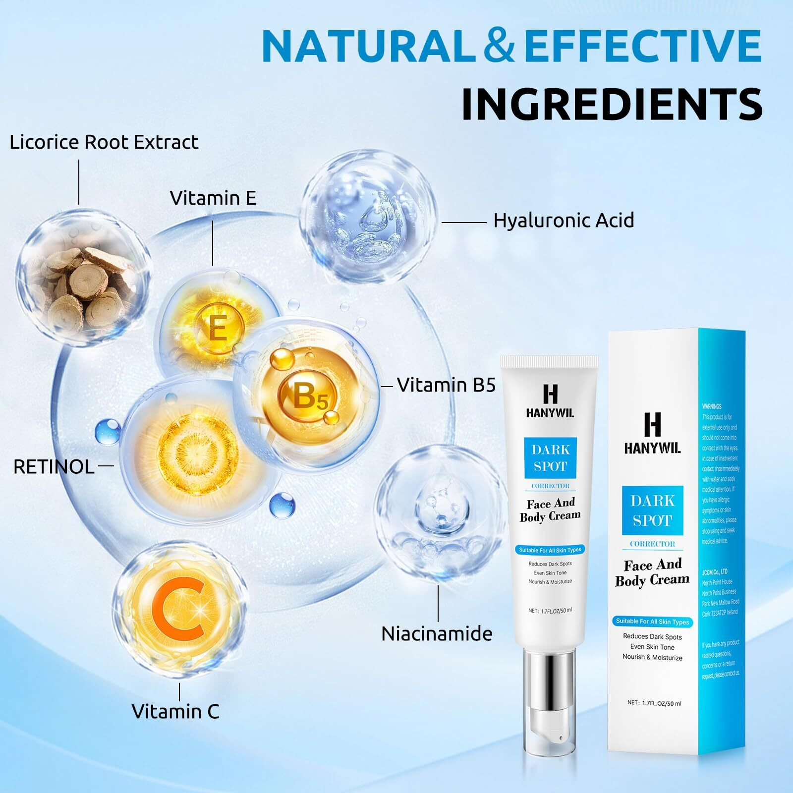Hanywil Dark Spot Corrector Cream For Hyperpigmentation,Brightening Serum For Face & Body,Rapid Fade Treatment For Sun Spots, Age Spots & Melasma,Dermatologist-Tested Skin Tone Evenser (2.0 Fl Oz)