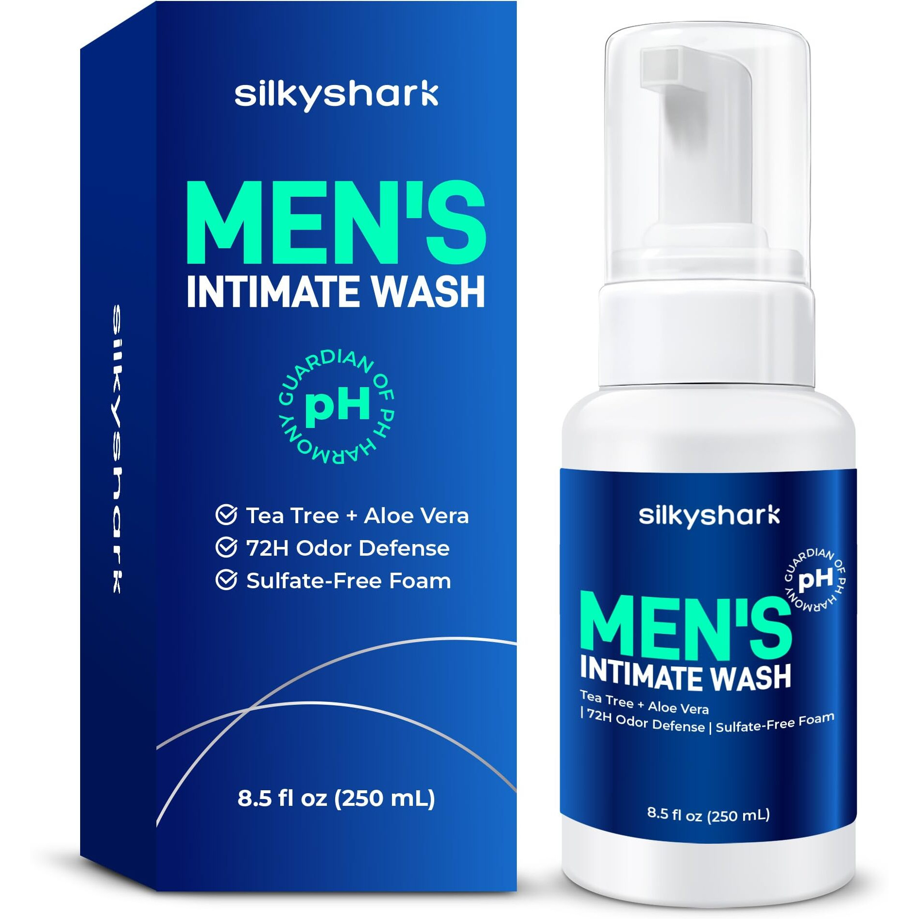 Silkyshark Mens Intimate Wash (8.5 Fl Oz), Mens Body Wash, Ph Balanced Body Washes, Mens Hygiene Essentials For Eliminates Bodily Odors, Intimate Washes For Soothes, Refreshes & Maintains Hygiene