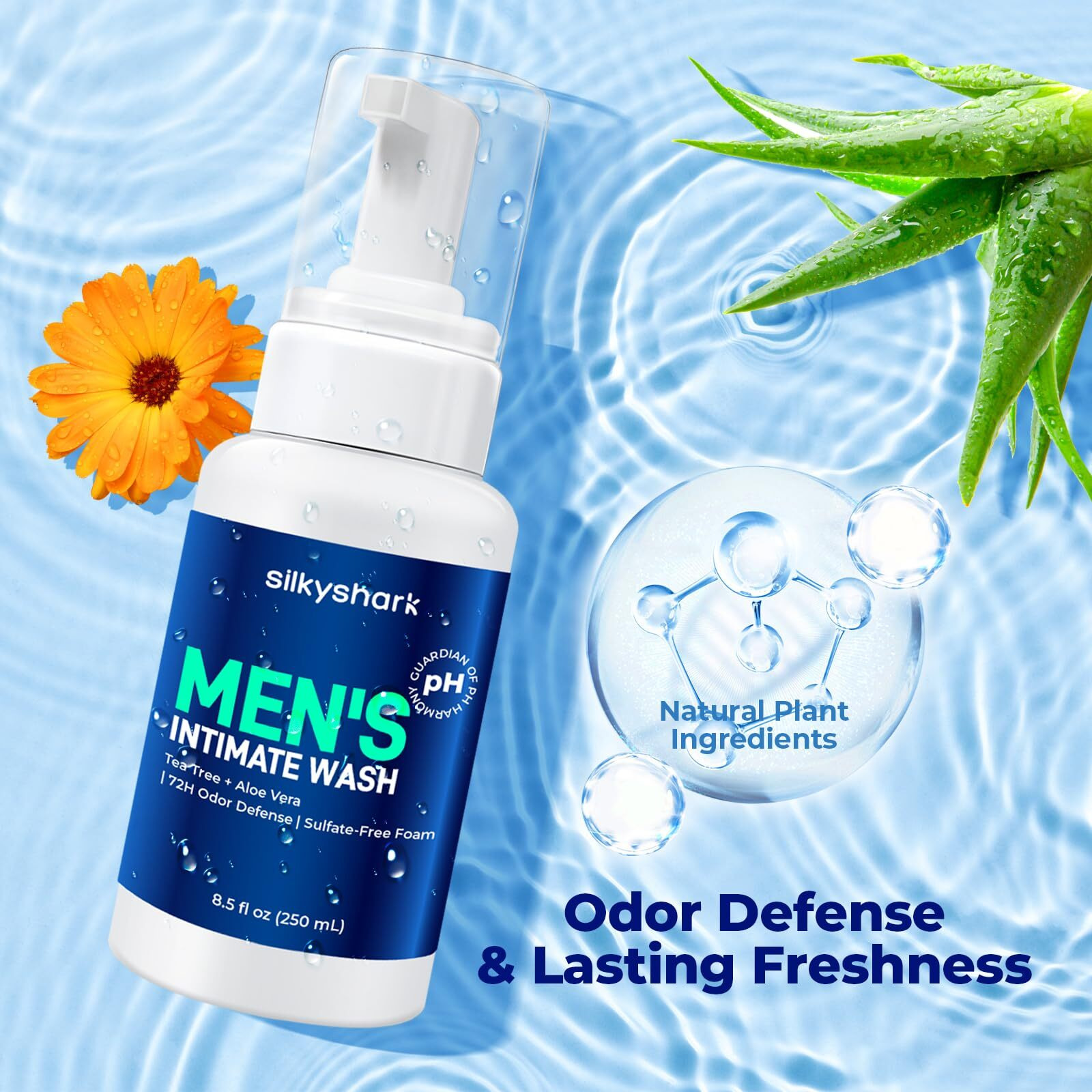Silkyshark Mens Intimate Wash (8.5 Fl Oz), Mens Body Wash, Ph Balanced Body Washes, Mens Hygiene Essentials For Eliminates Bodily Odors, Intimate Washes For Soothes, Refreshes & Maintains Hygiene