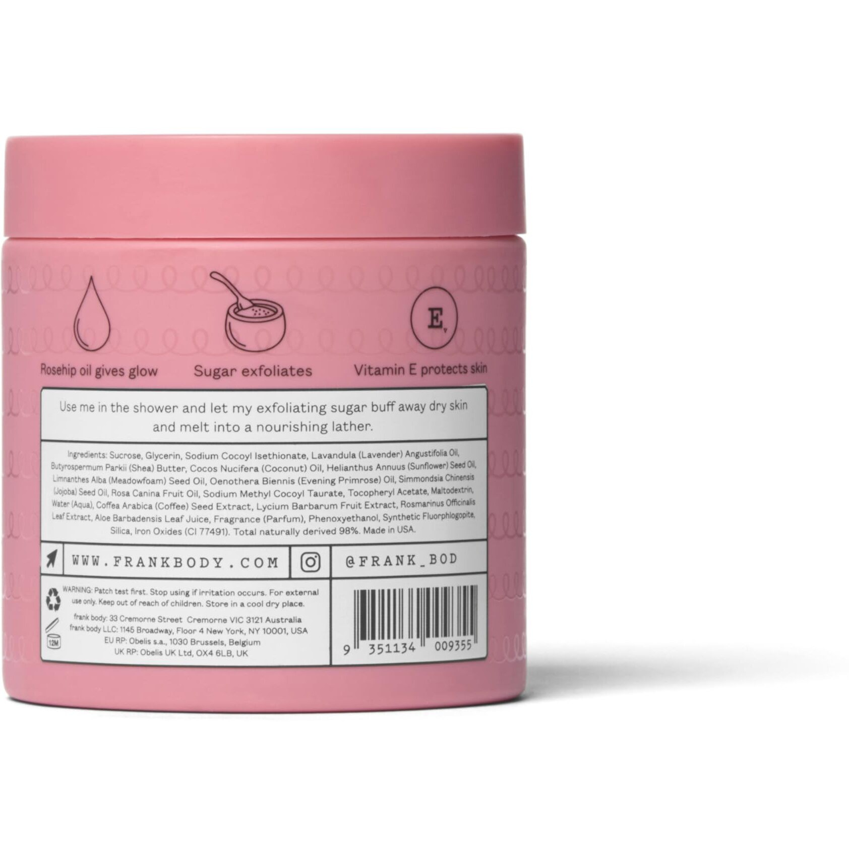 Frank Body Rosehip Body Scrub & Cleanser | Vegan, Cruelty Free, Exfoliating Body Scrub | Fades Marks And Softens Skin With Rosehip Oil, Coffee Seed Extract, And Lavender Oil | 8.82 Oz / 250 G