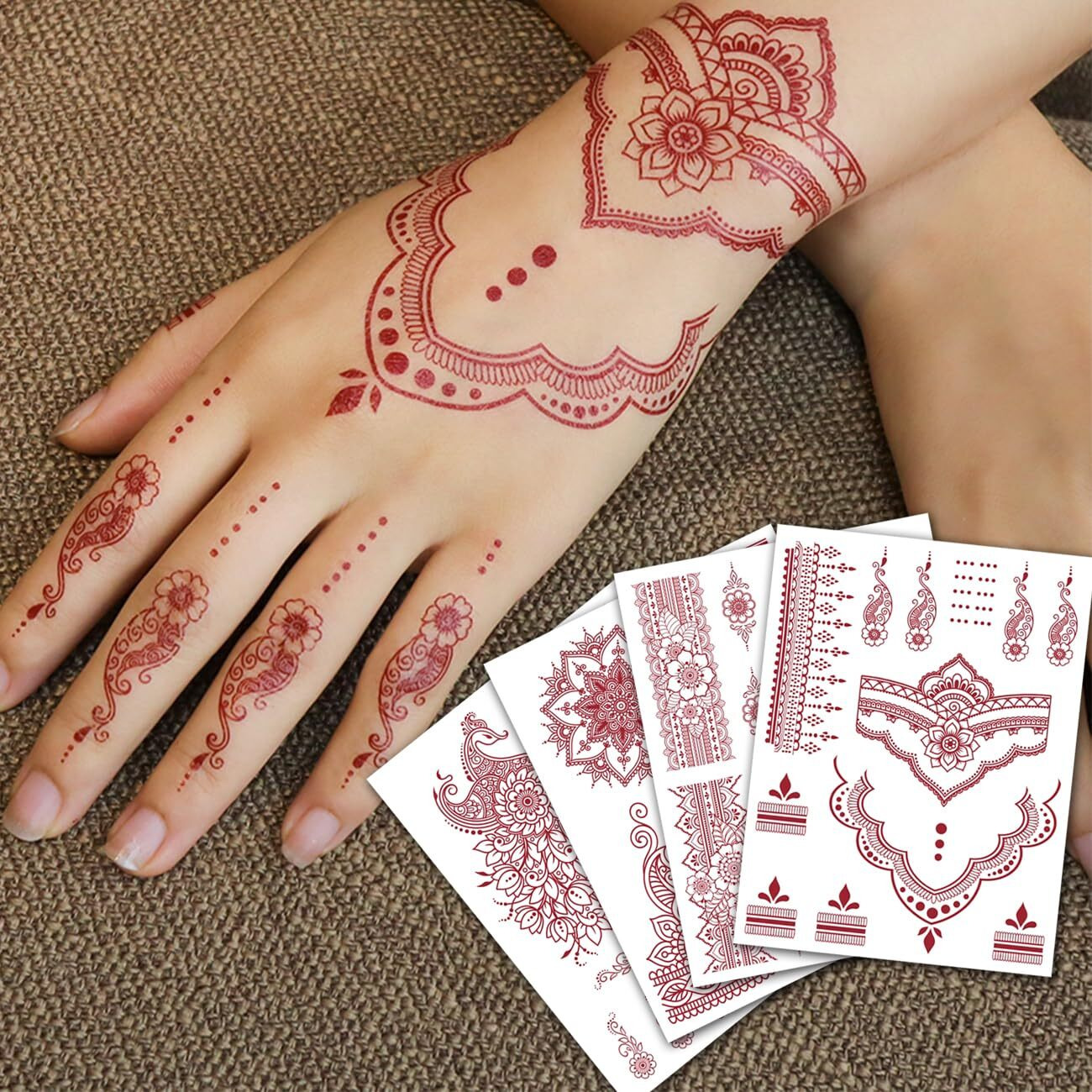 Charlent 12 Sheets Waterproof Brown Henna Tattoos For Women - Wedding Party Peacock Lotus Stickers Body Art