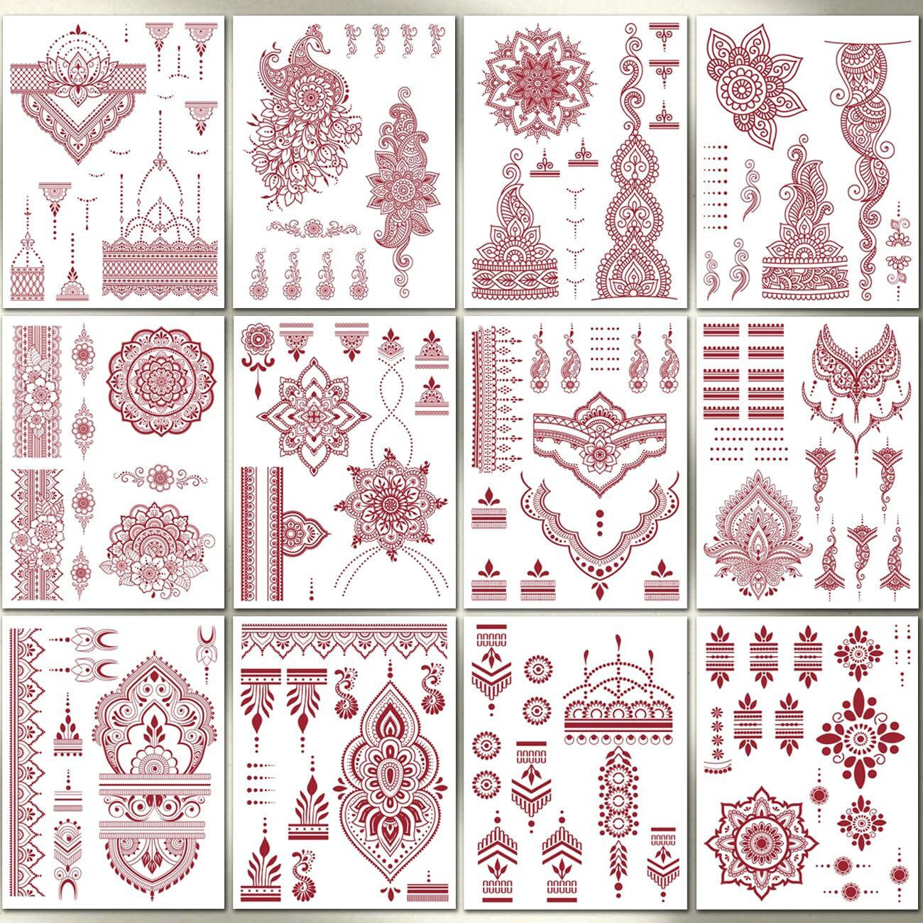 Charlent 12 Sheets Waterproof Brown Henna Tattoos For Women - Wedding Party Peacock Lotus Stickers Body Art