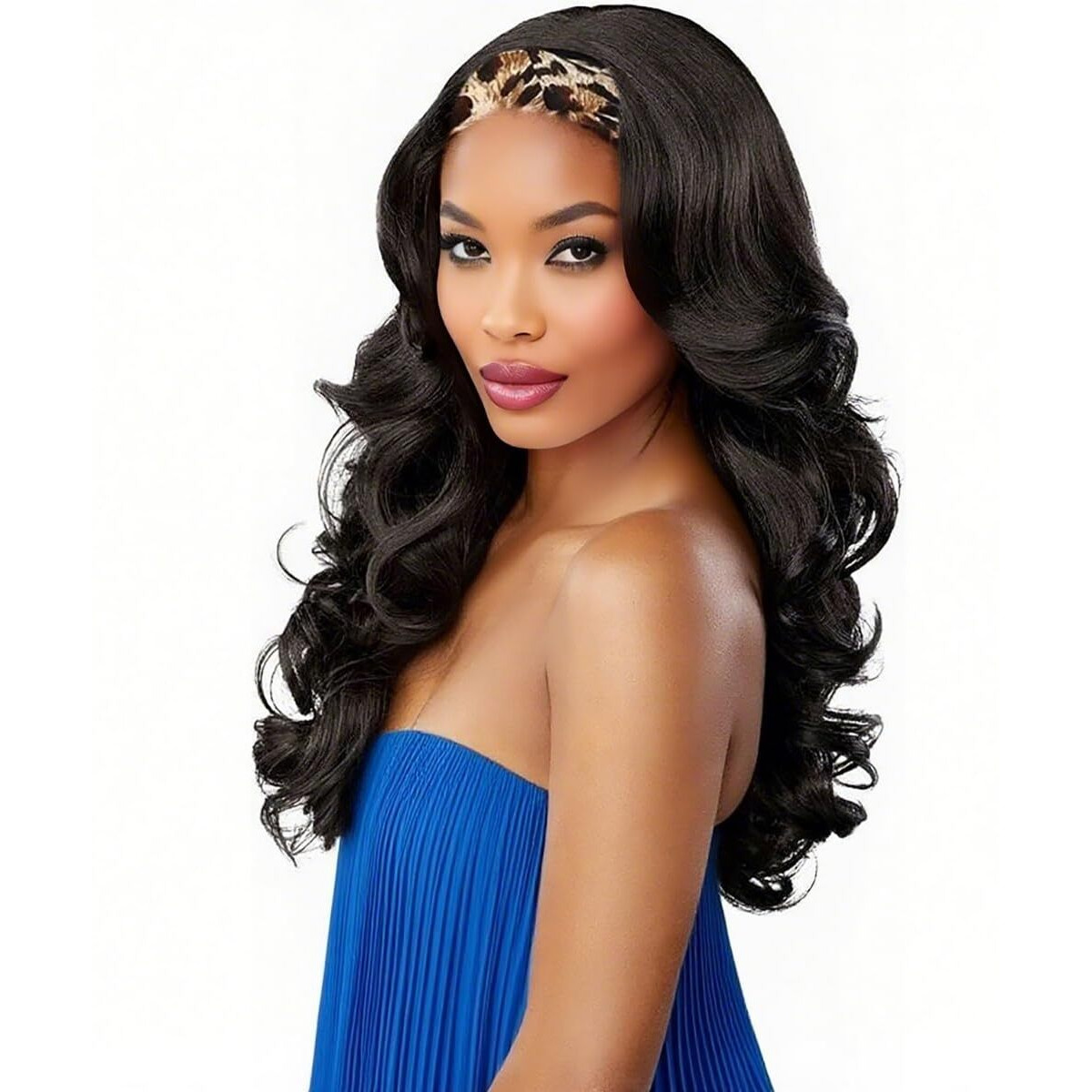 Aminow Wavy Headband Wig Synthetic Body Wave Headband Wigs For Black Women Glueless Half Wig Soft & Natural As Human Hair (Natural Black, 20 Inch)