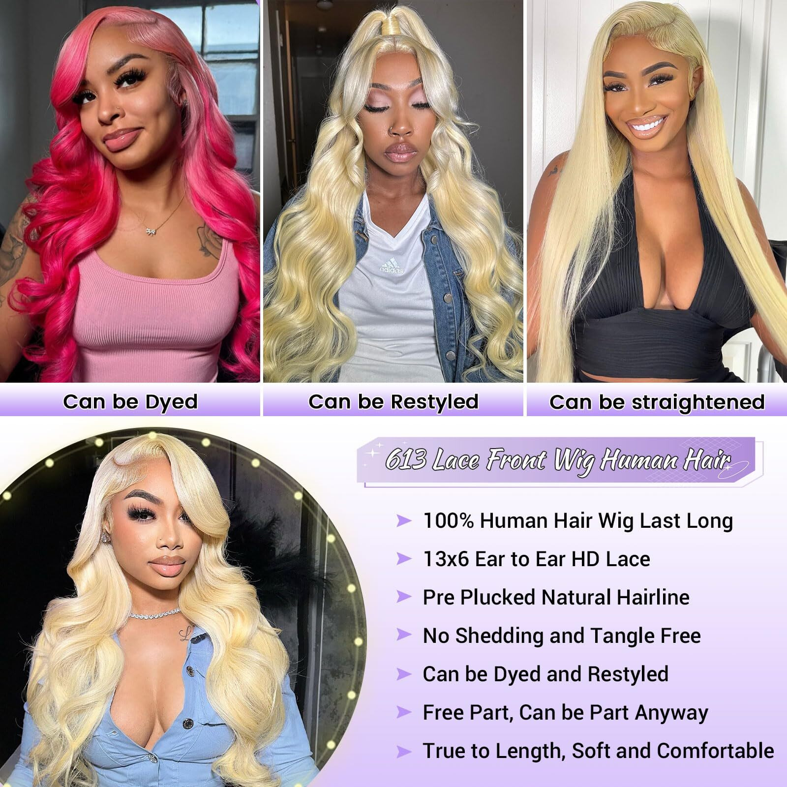 Vvppil 613 Lace Front Wig Human Hair 200 Density 34 Inch Blonde Wig Human Hair 613 13X6 Hd Lace Frontal Wig Blonde Body Wave Lace Front Wigs Human Hair Pre Plucked For Women