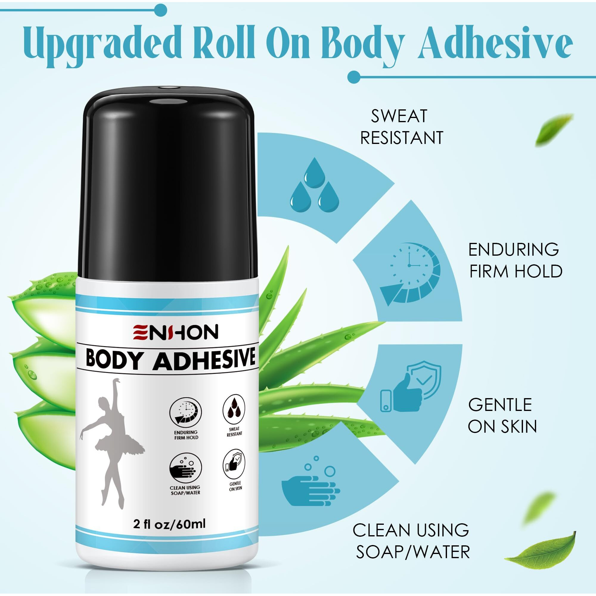 Electricwise 3 Pcs Roll On Body Adhesive For Dancers, 2Oz Sweat Resistant Body Glue For Oily And Dry Skin, Clear & Non Toxic Liquid Tape Butt Adhesive For Compression Stocking, Wig Glue, Residue Free