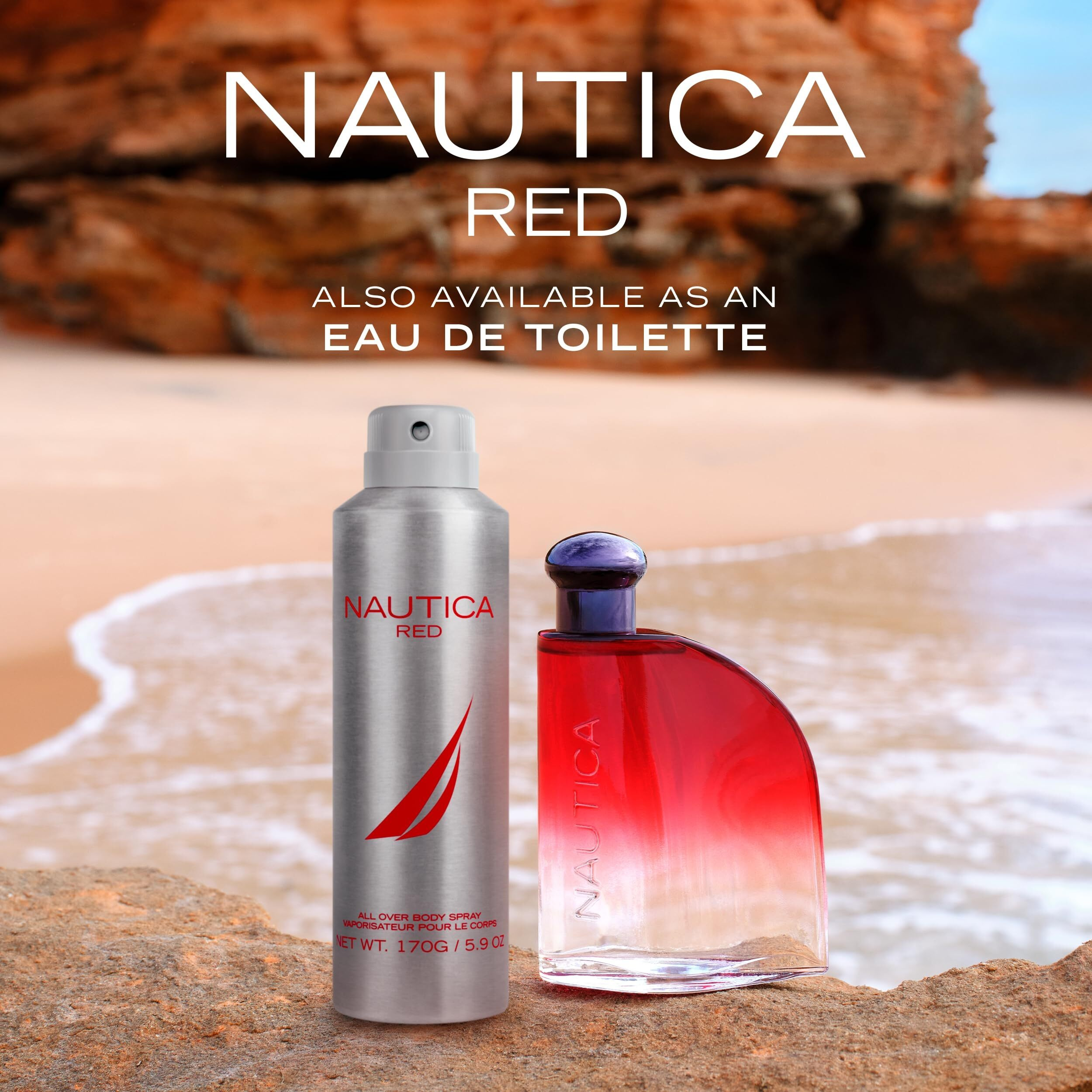 Nautica Color Red Deodorizing Body Spray For Men, Aromatic Fougere Fragrance, Notes Of Black Pepper, Lavender And Rosemary, 6.0Oz
