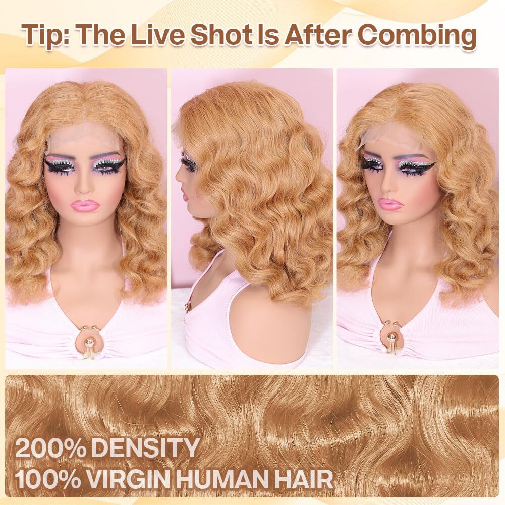 Omswet Blonde Body Wave Wig Human Hair 5X5 Hd Lace Closure Glueless Wigs Pre Plucked Wear And Go Wigs For Black Women Human Hair Wig 200 Density 18 Inch 27 Blonde Bob Wig Human Hair