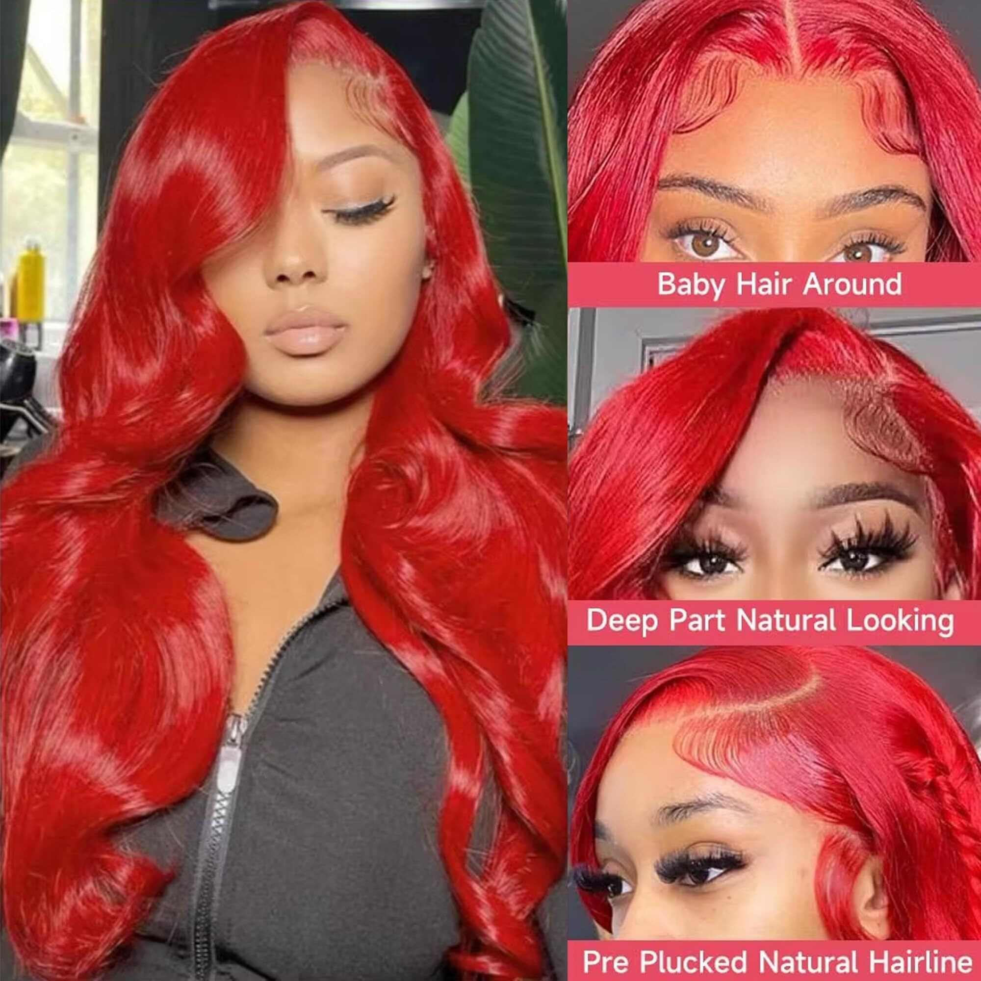 Puhpuh Red Color Lace Front Wigs Human Hair Pre Plucked Body Wave Red 13X6 Hd Lace Front Wigs Human Hair 180% Density Hd Transparent Lace Frontal Wig For Women Red Wig With Baby Hair 28 Inch