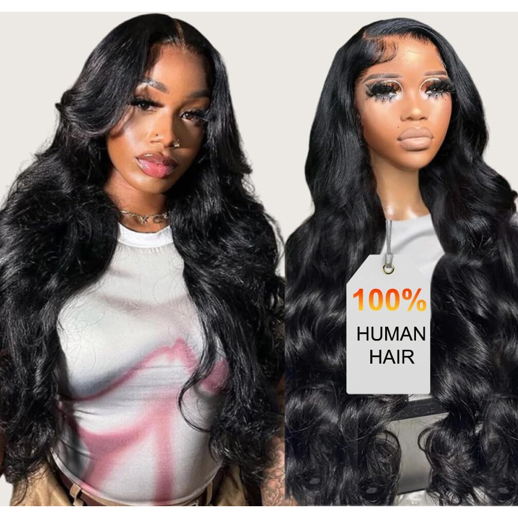 13X6 Lace Front Wigs Human Hair 200% Density, 100% Human Hair [2-Year Life] 28 Inch Body Wave Lace Front Wigs Natural Black Color Hd Lace Frontal Wigs For Black Women