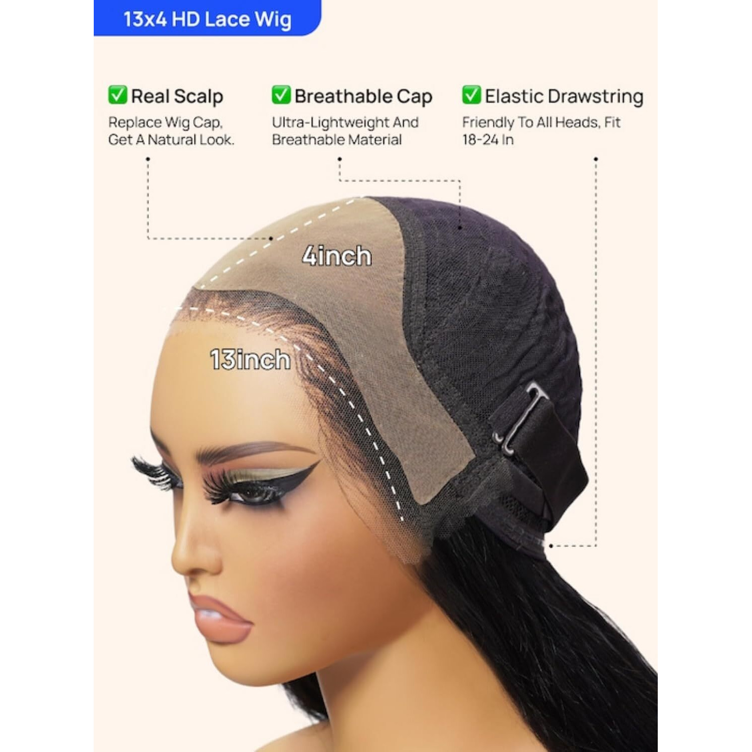 Nadula Bye Bye Cap 13X4 Hd Real Scalp 3D Body Wave Lace Front Wigs Human Hair Pre Everything Glueless Wig With Invisi Drawstring Pre Plucked Skin-Melt Hd Lace Frontal Wig 180% Density 16Inch