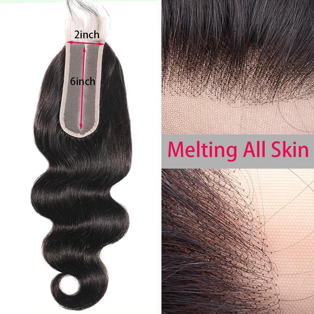 Body Wave Bundles With Closure Human Hair(14 16 18+2X6 Lace Closure 12Inch) Body Wave Bundle With 2X6 Hd Lace Closure With 3 Bundles Human Hair Natural Black