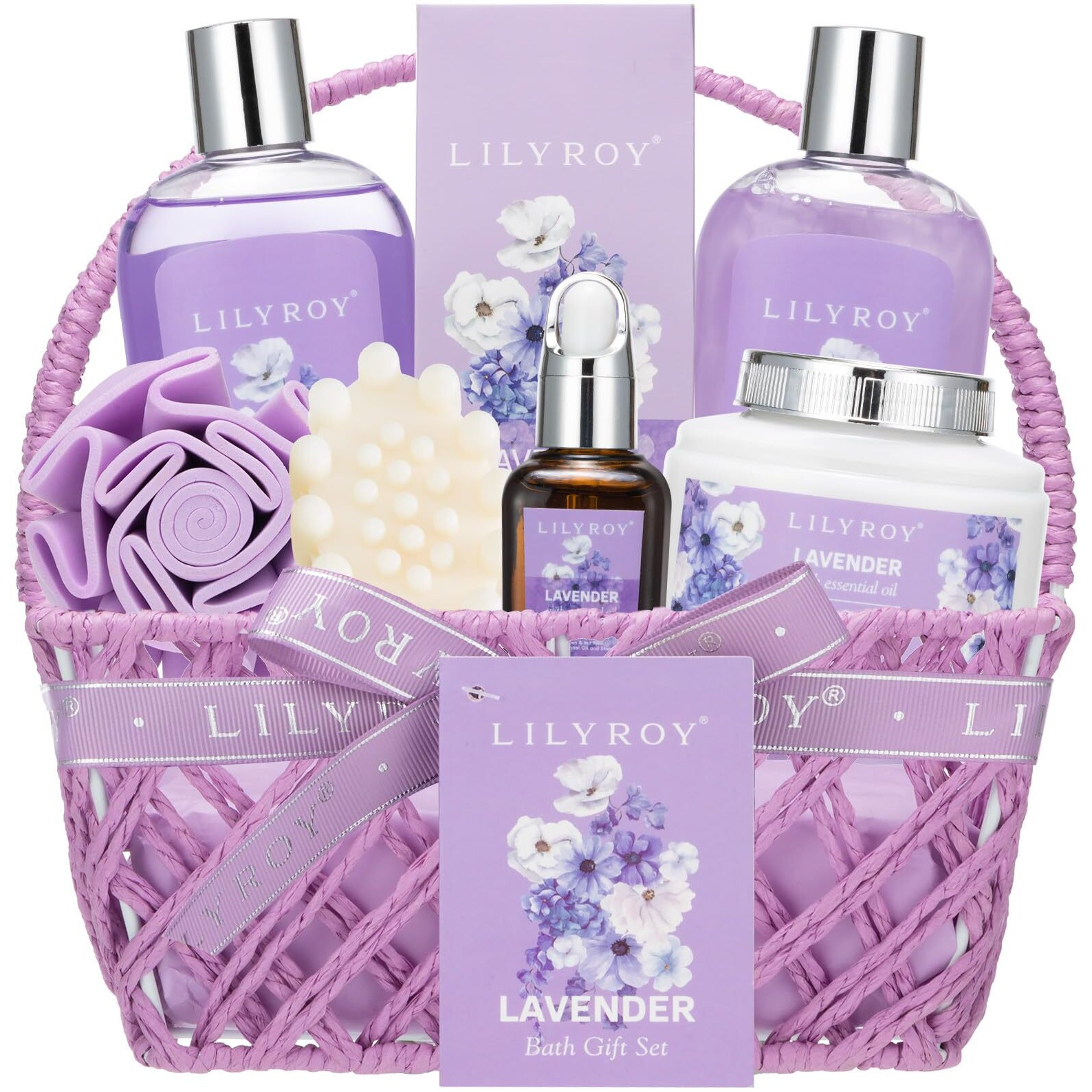 Mothers Day Gifts For Mom - 8 Pcs Lavender Bath & Body Gift Set For Women, Spa Gift Basket With Bath Bomb | Christmas, Birthday Gifts, Self Care & Pampering Gifts For Her, All Occasion Holiday Present
