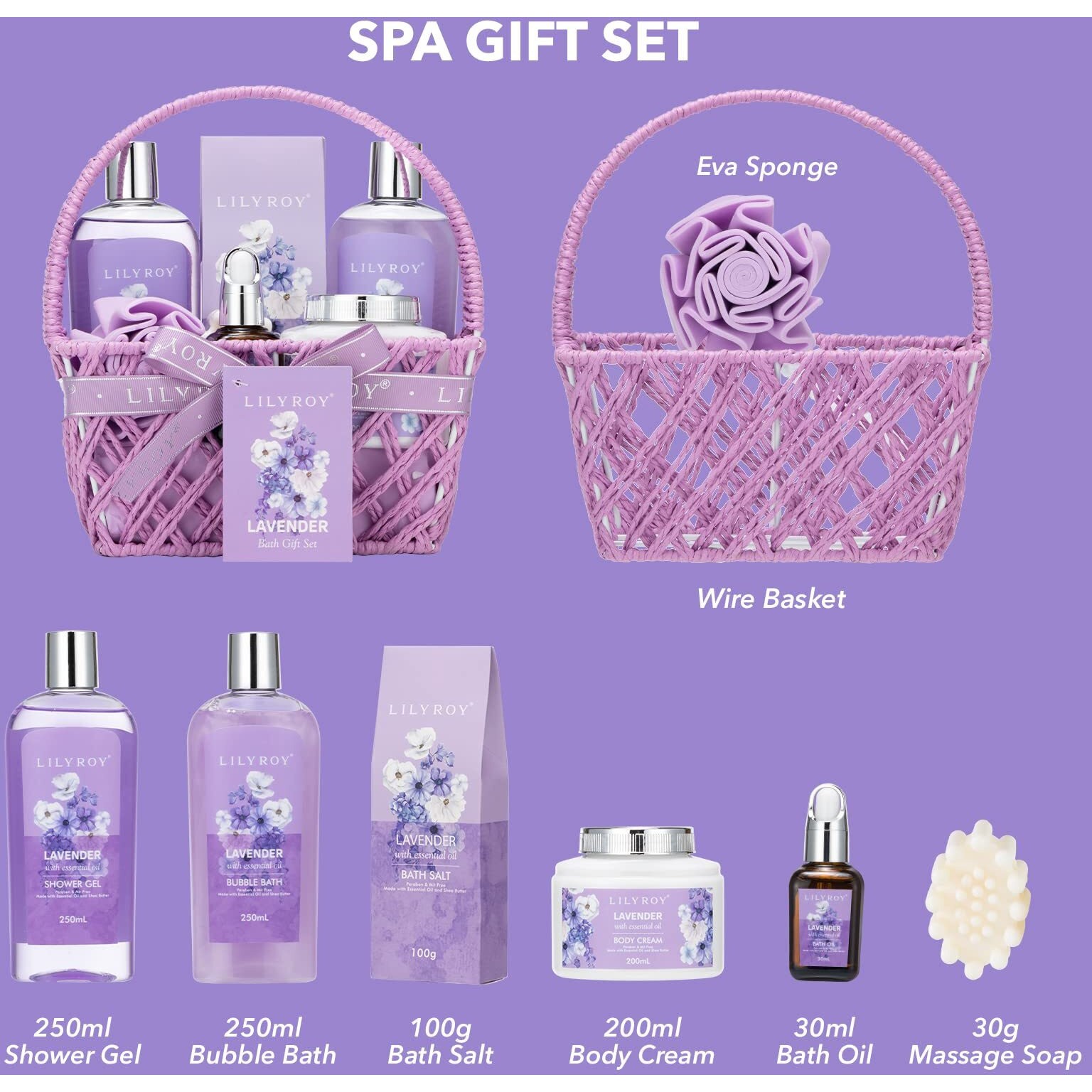 Mothers Day Gifts For Mom - 8 Pcs Lavender Bath & Body Gift Set For Women, Spa Gift Basket With Bath Bomb | Christmas, Birthday Gifts, Self Care & Pampering Gifts For Her, All Occasion Holiday Present