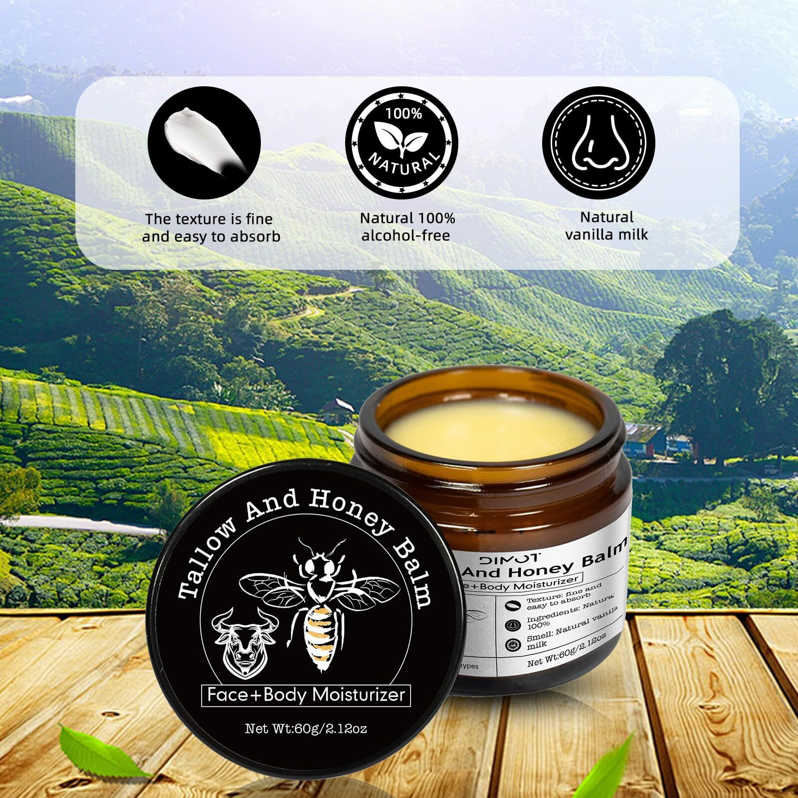Beef Tallow For Face Skin, Tallow And Honey Balm For Skin Honey Butter Faces & Body Cream For Skins Firming & Hydrating Balm Care Tallows Face Moisturizer Cream, 2.12 Oz, 1Pc