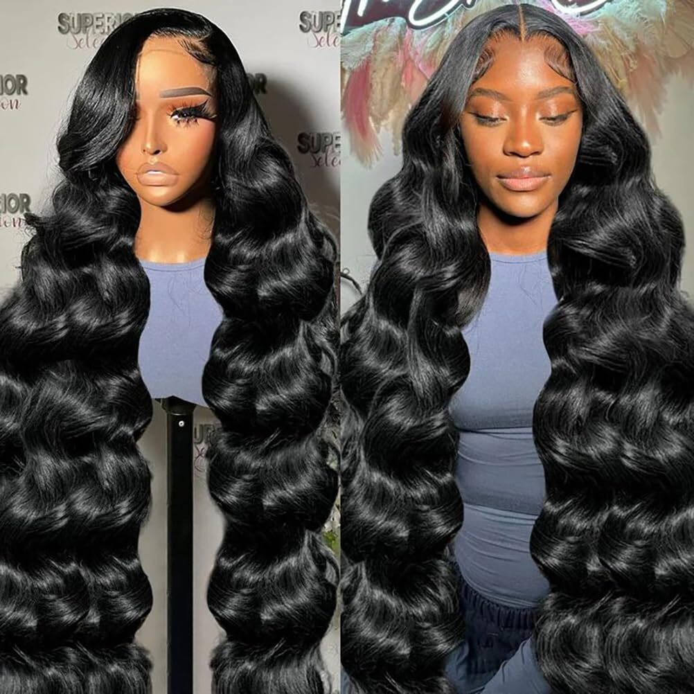 36 Inch Lace Front Wig Human Hair 13X6 Body Wave Lace Front Wigs Human Hair Hd Lace Frontal Wigs Pre Plucked Brazilian Virgin Natural Black Wig
