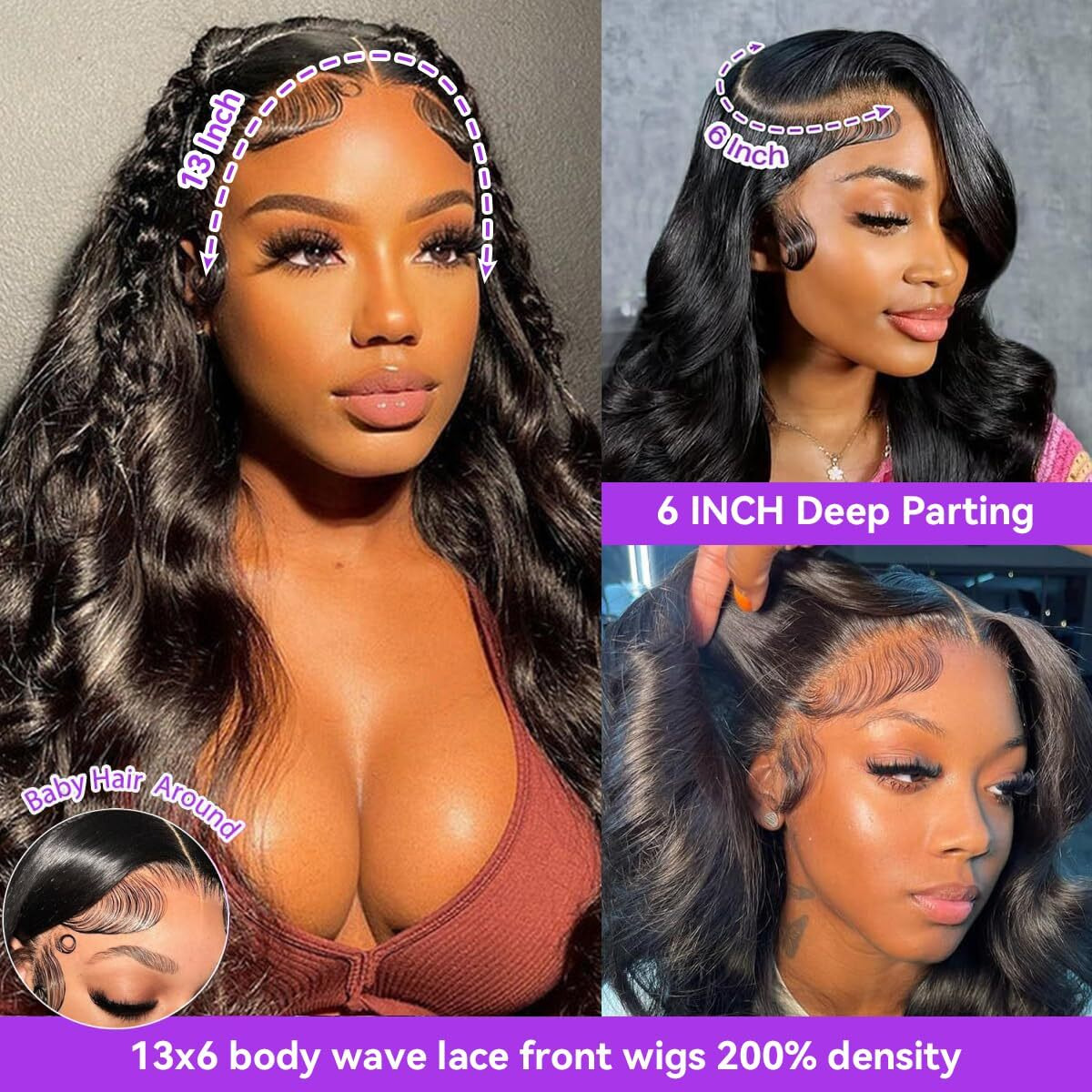 36 Inch Lace Front Wig Human Hair 13X6 Body Wave Lace Front Wigs Human Hair Hd Lace Frontal Wigs Pre Plucked Brazilian Virgin Natural Black Wig