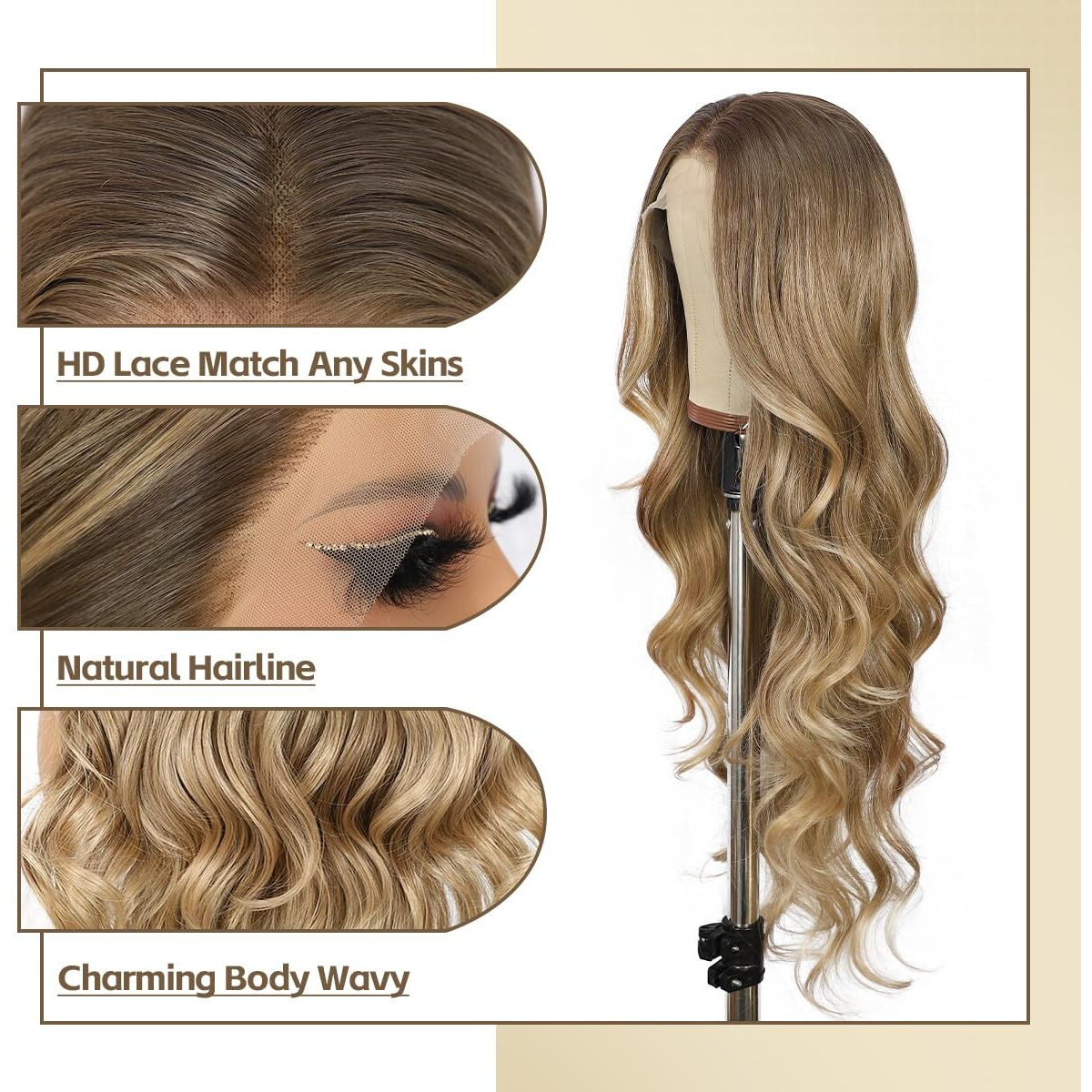 Babehers Blonde Lace Front Wig For Women 13X4 Body Wave Synthetic Wigs With Ombre Blonde Tips Pre-Plucked Long Wavy 150% Density Heat Resistant Hair Daily Party Use 26 Inch