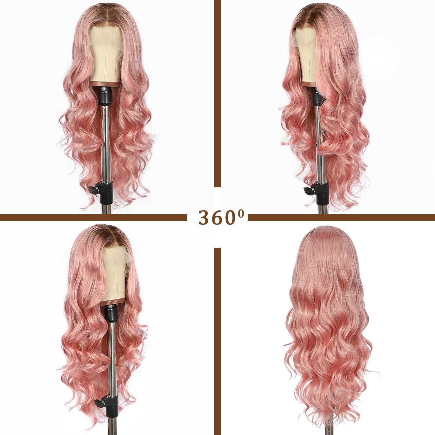 Sapphirewigs Pink Lace Front Wigs 13X4 Synthetic Lace Front Wigs Long Body Wave Ombre Honey Pink Heat Resistant Fiber Hair Pre-Plucked Hairline Cosplay Daily Wig 26 Inch