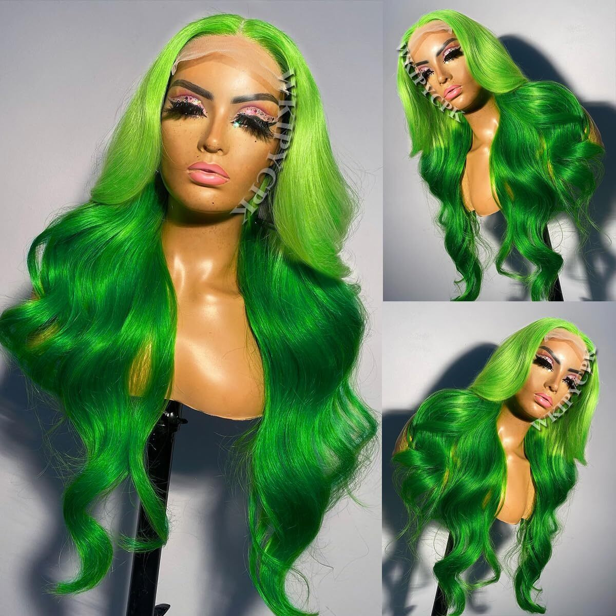 Wkipycpk Green Synthetic Lace Front Wig Pre Plucked 24 Inch Long Body Wave Ombre Green Lace Front Synthetic Wig Natural Hairline Heat Resistant Fiber Hair Wigs For Fashion Women