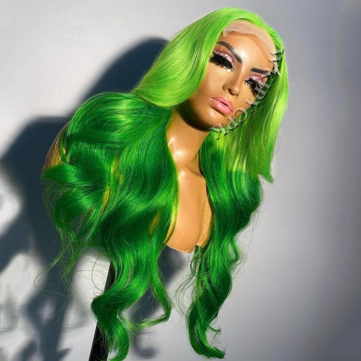 Wkipycpk Green Synthetic Lace Front Wig Pre Plucked 24 Inch Long Body Wave Ombre Green Lace Front Synthetic Wig Natural Hairline Heat Resistant Fiber Hair Wigs For Fashion Women