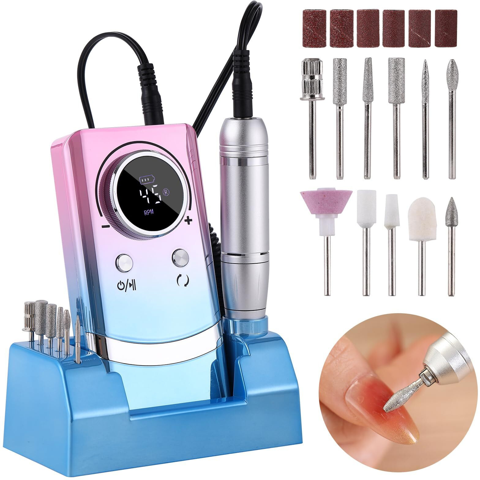 Electric 45000Rpm Nail Drill Machine Rechargeable Portable Nail File Electric Diy Nail Drill Kit With Smart Lcd Screen For Gel Nail Manicure And Pedicure Reflective Body Etc (Gradient)