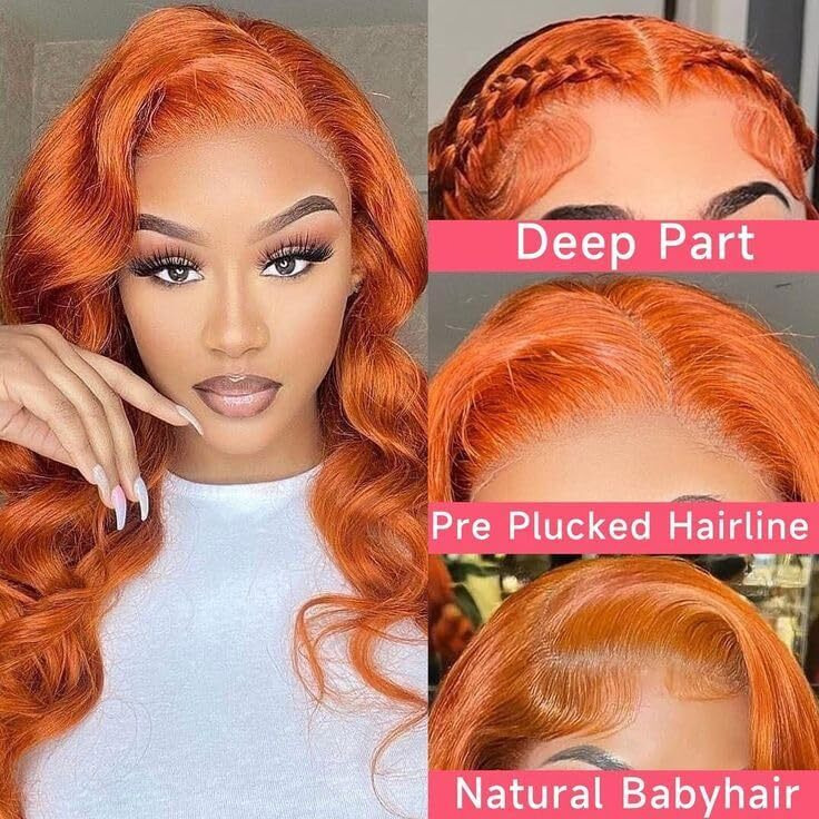 Dliliboon Wear And Go Orange Colored 9X6 Glueless Lace Wigs Human Hair Pre Cut For Beginners Ginger Body Wave Lace Front Wigs Human Hair For Women Hd Lace Closure Colored Glueless Wig