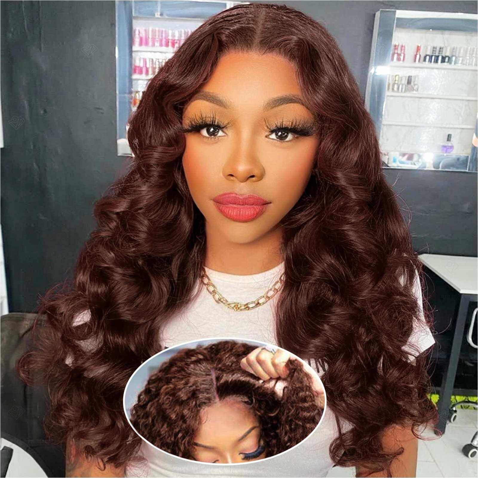 Ailwelia Chocolate Brown 5X5 Body Wave Bob Wig Human Hair Wear And Go Glueless Bob Wig Human Hair For Black Women 5X5 Hd Lace Closure Wigs 200 Density Bob Wig With Baby Hair 18 Inch