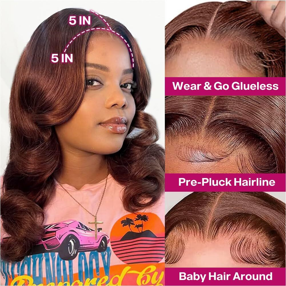 Ailwelia Chocolate Brown 5X5 Body Wave Bob Wig Human Hair Wear And Go Glueless Bob Wig Human Hair For Black Women 5X5 Hd Lace Closure Wigs 200 Density Bob Wig With Baby Hair 18 Inch