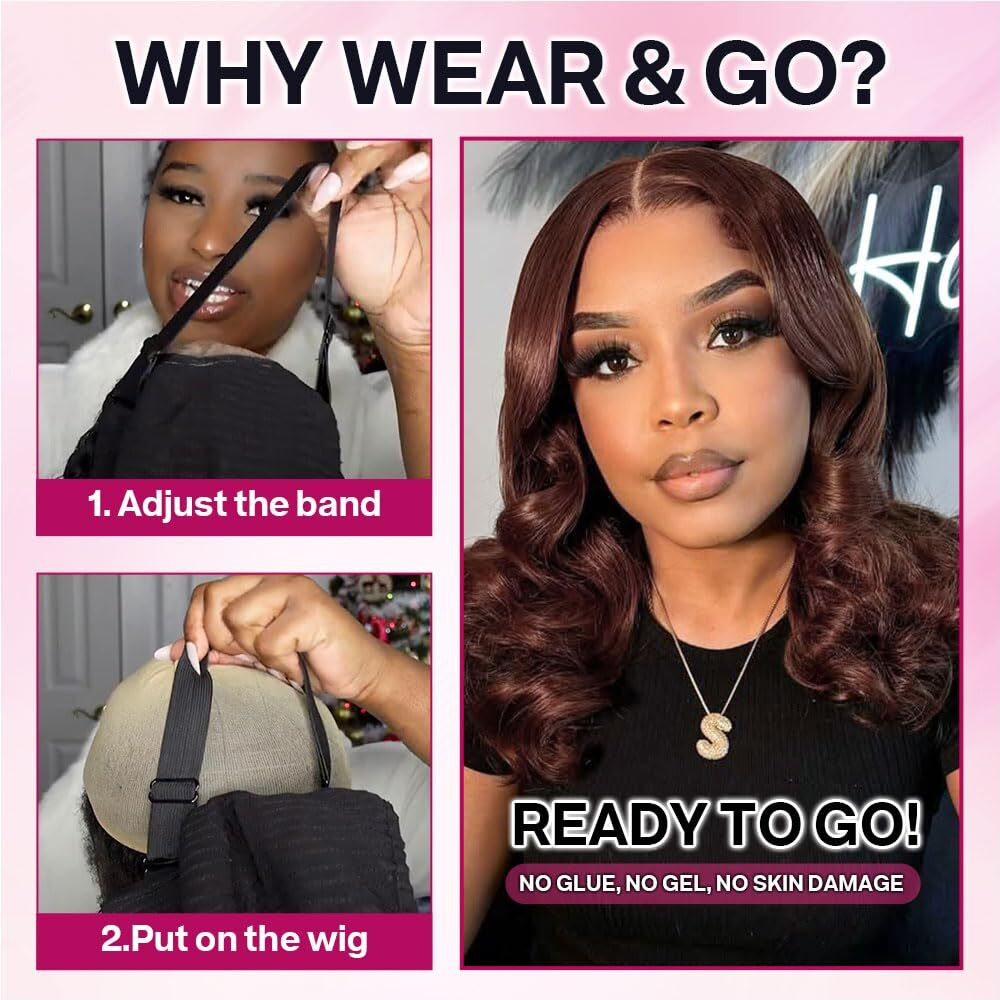 Ailwelia Chocolate Brown 5X5 Body Wave Bob Wig Human Hair Wear And Go Glueless Bob Wig Human Hair For Black Women 5X5 Hd Lace Closure Wigs 200 Density Bob Wig With Baby Hair 18 Inch